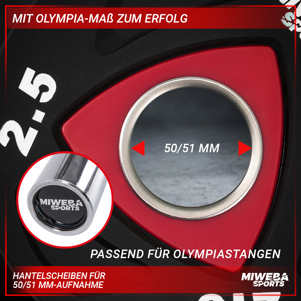 MIWEBA SPORTS schwarz Hantelscheiben, Olympia 20 rot 2x kg