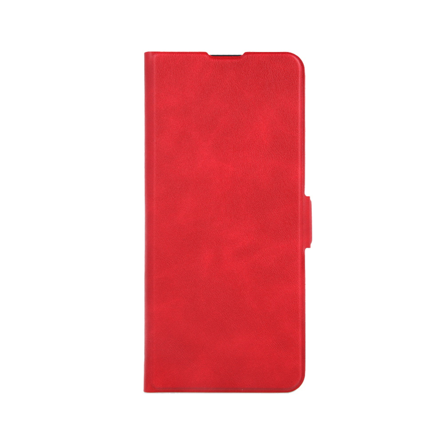 Eine rote Handyhülle, geschlossen, vor weißem Hintergrund.