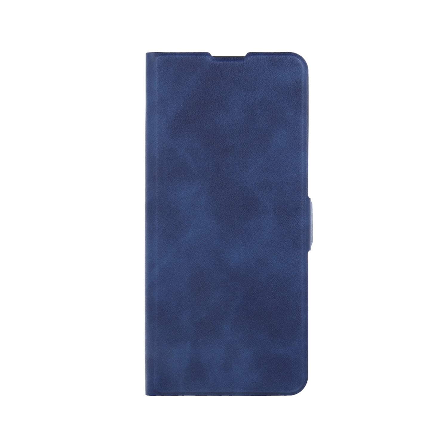 Blaue Leder-Handyhülle auf weißem Hintergrund.