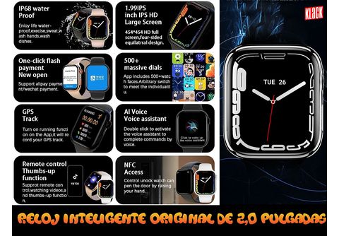 Smartwatch - KLACK RELOJ KT500P INTELIGENTE, compatible con Android e IOS  Negro, 1,54