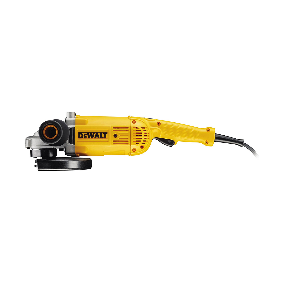 Yellow and black electric grinder with a black power cord, on a white background.