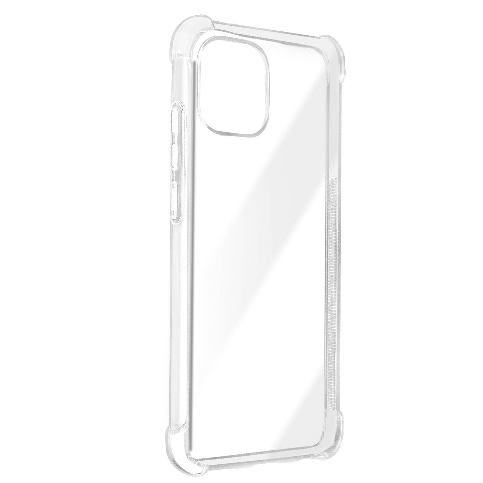 Transparente Handyhülle mit Schutzstoßfängern, passend für ein Telefon. Die Hülle ist durchsichtig.