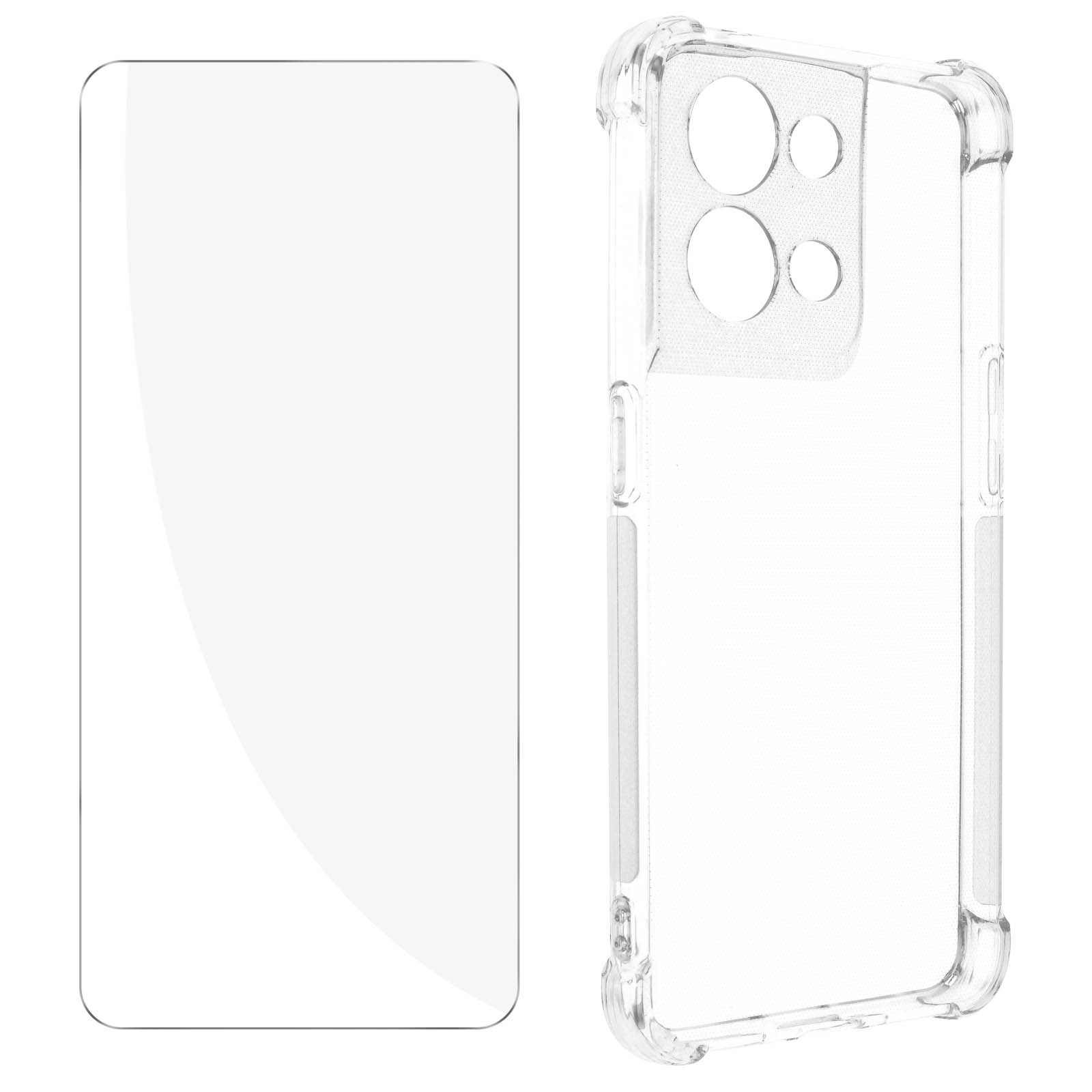 Ein transparenter Displayschutz und eine transparente Handyhülle. Der Displayschutz links.