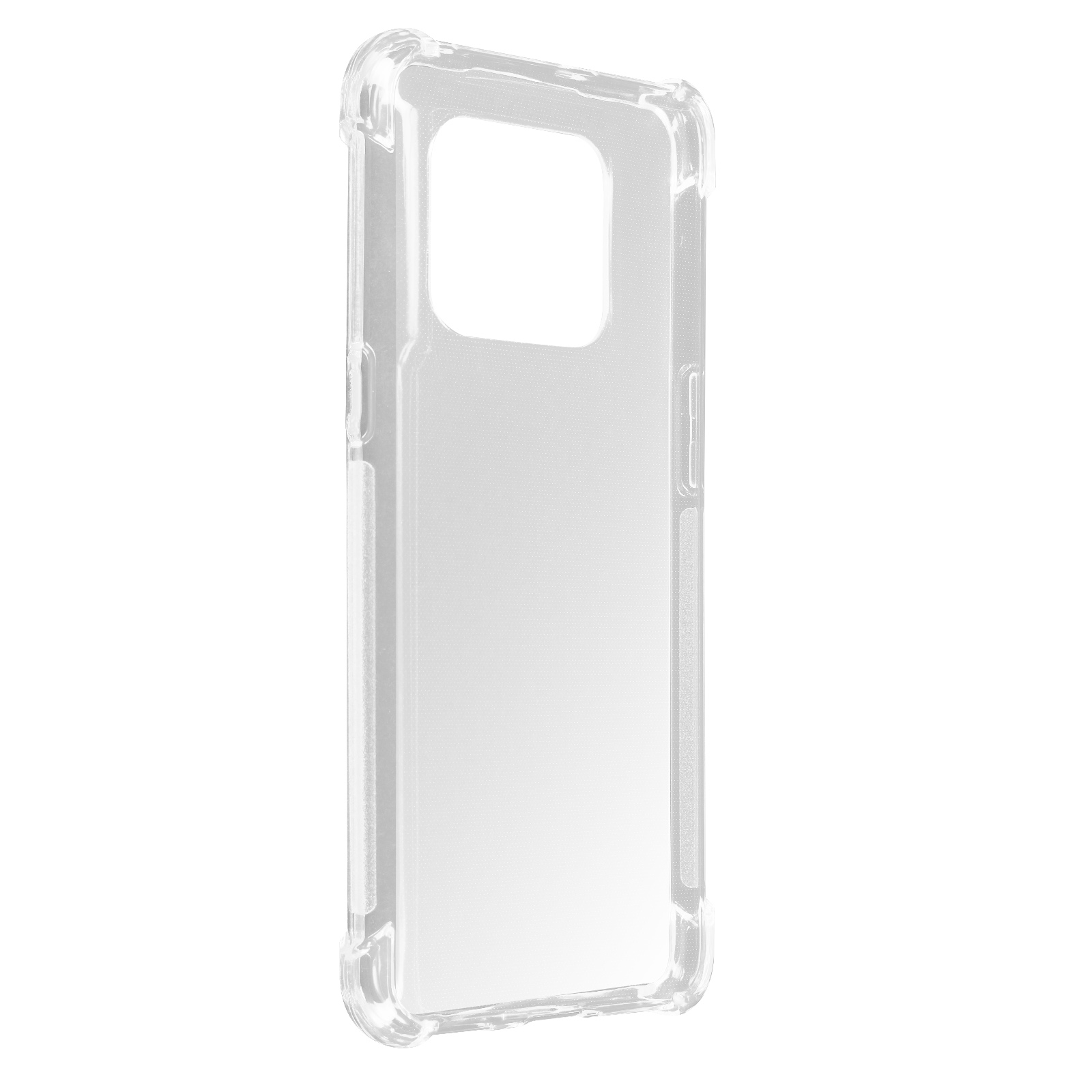 Transparente Handyhülle, aufrechte Ansicht, Form des Telefons erkennbar.