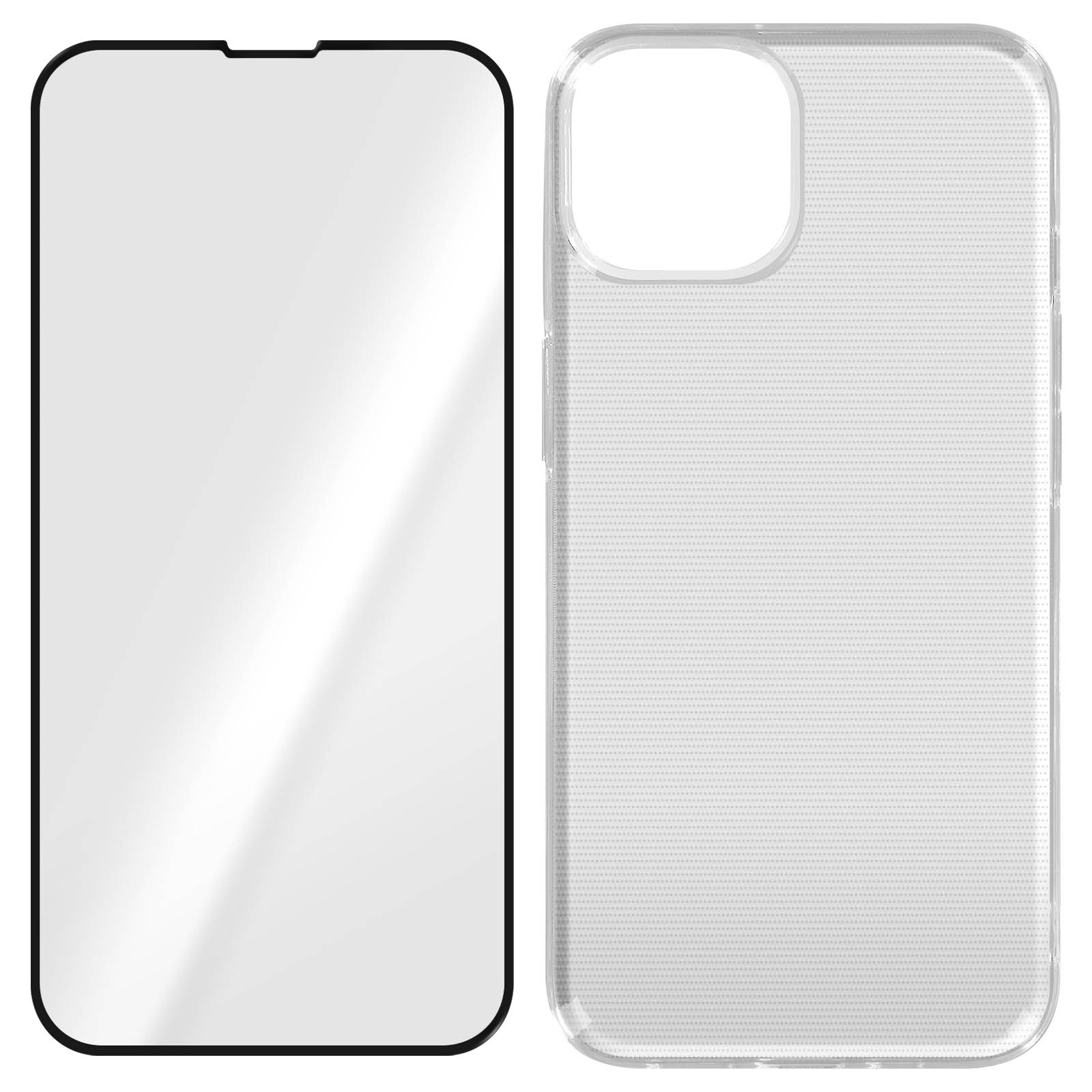 Protecteur d'écran et coque de téléphone, fond blanc.