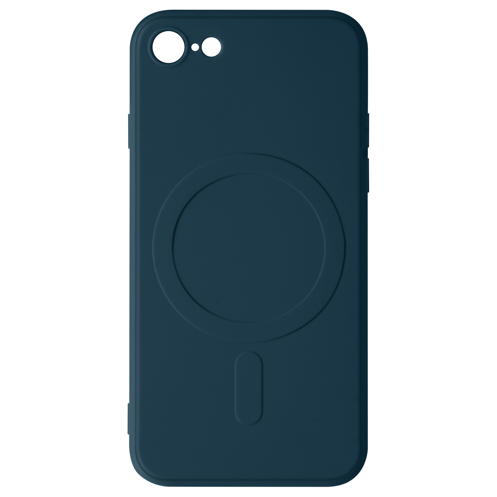 Teal telefoonhoesje met camera-uitsparingen en een cirkelvormige magnetische functie.