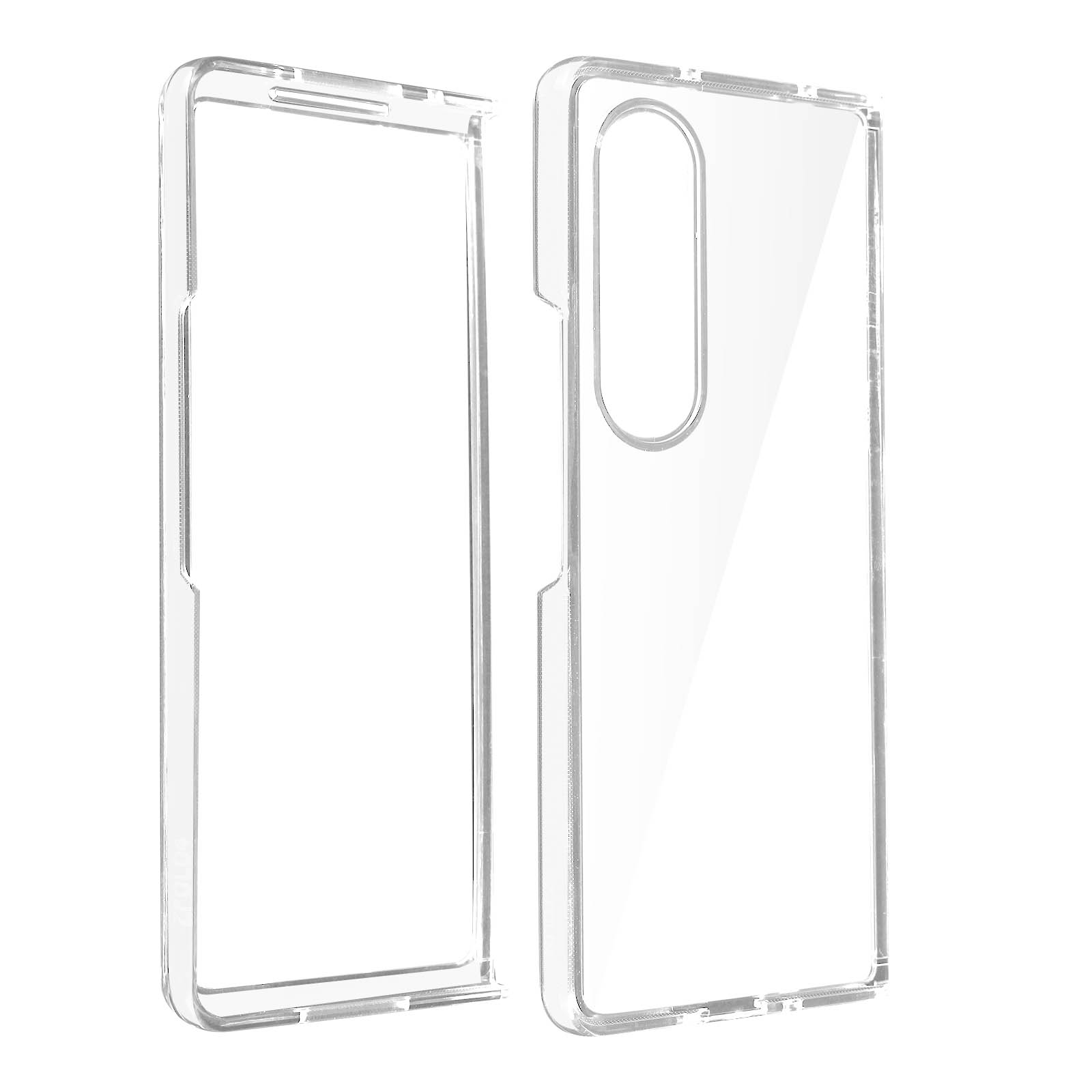 Deux protecteurs d'écran de téléphone transparents, un avec un cadre, l'autre sans, sont affichés sur une surface blanche.