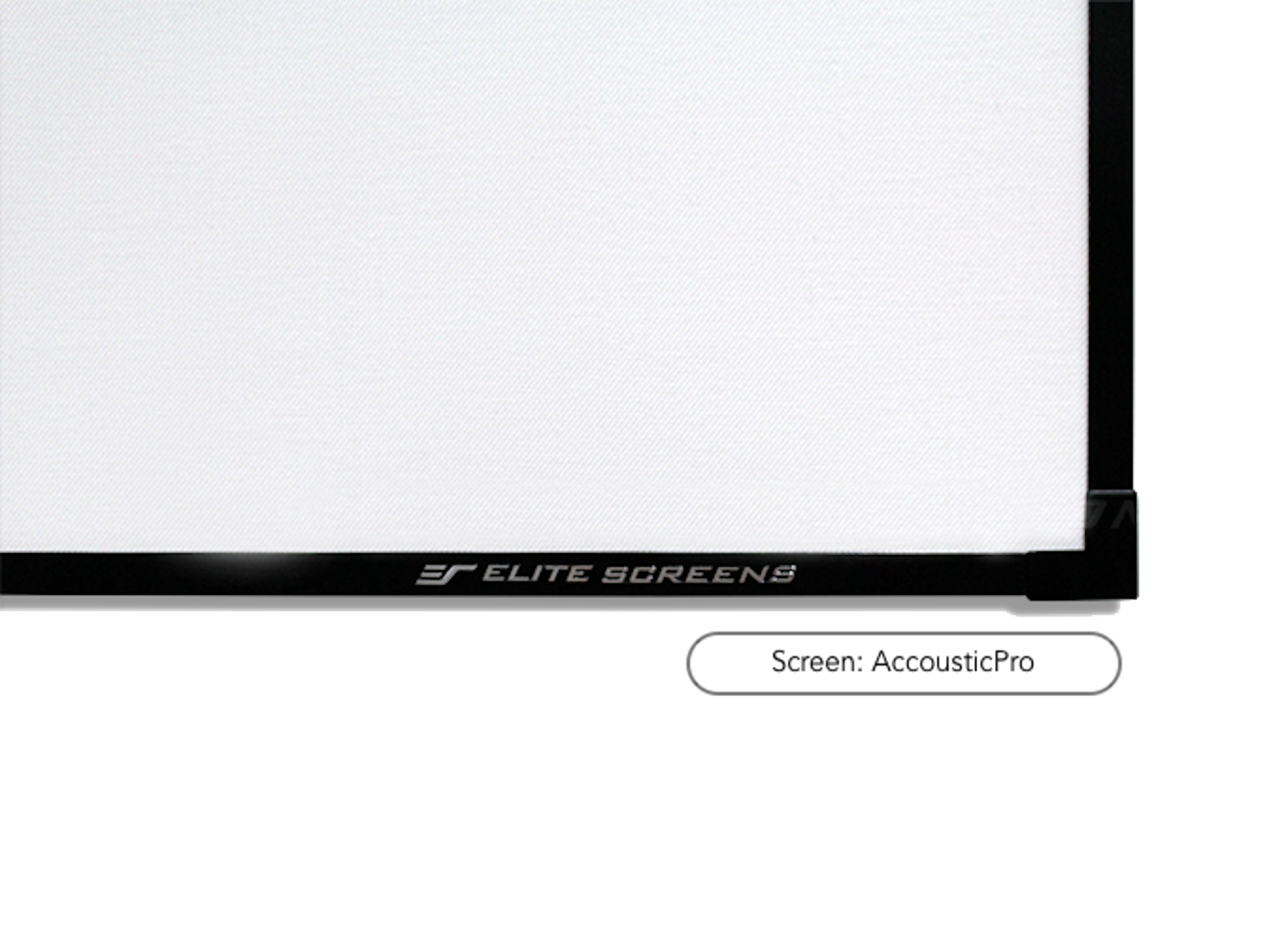 Weiße Projektionsleinwand mit schwarzem Rahmen. Der Schriftzug 'ELITE SCREENS' ist unten aufgedruckt.