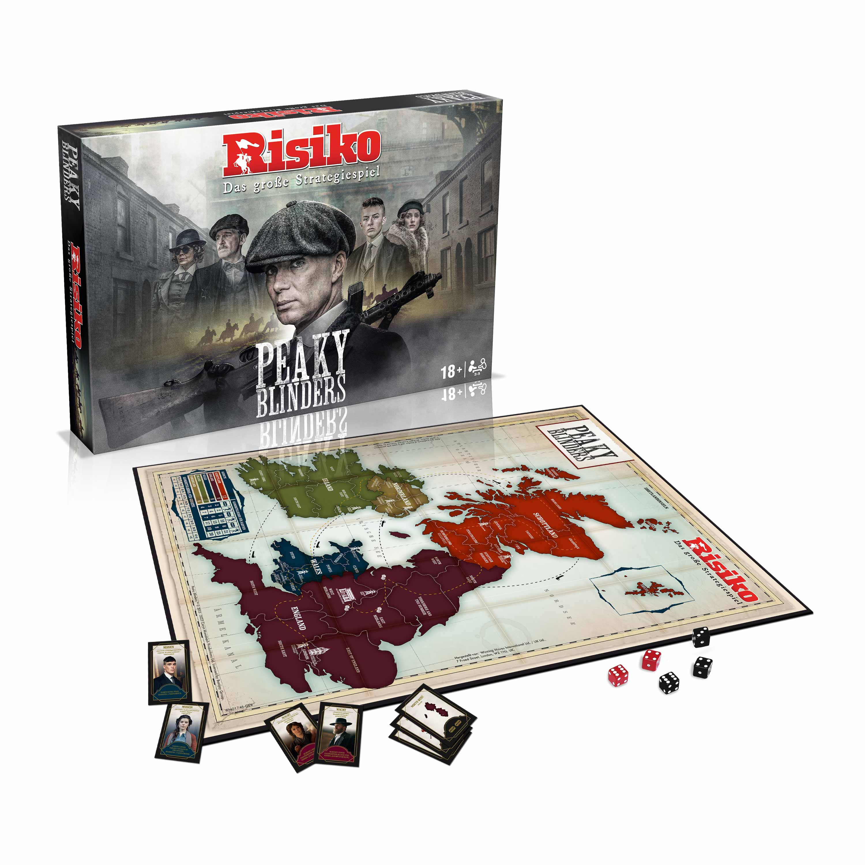 Peaky Blinders Brettspielbox und Spielbrett mit Teilen.