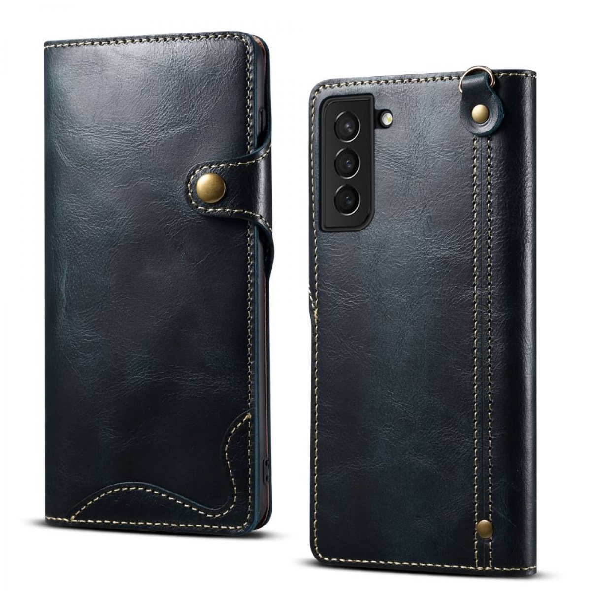 Leder, S23, Bookcover, Samsung, Galaxy CASEONLINE Blau