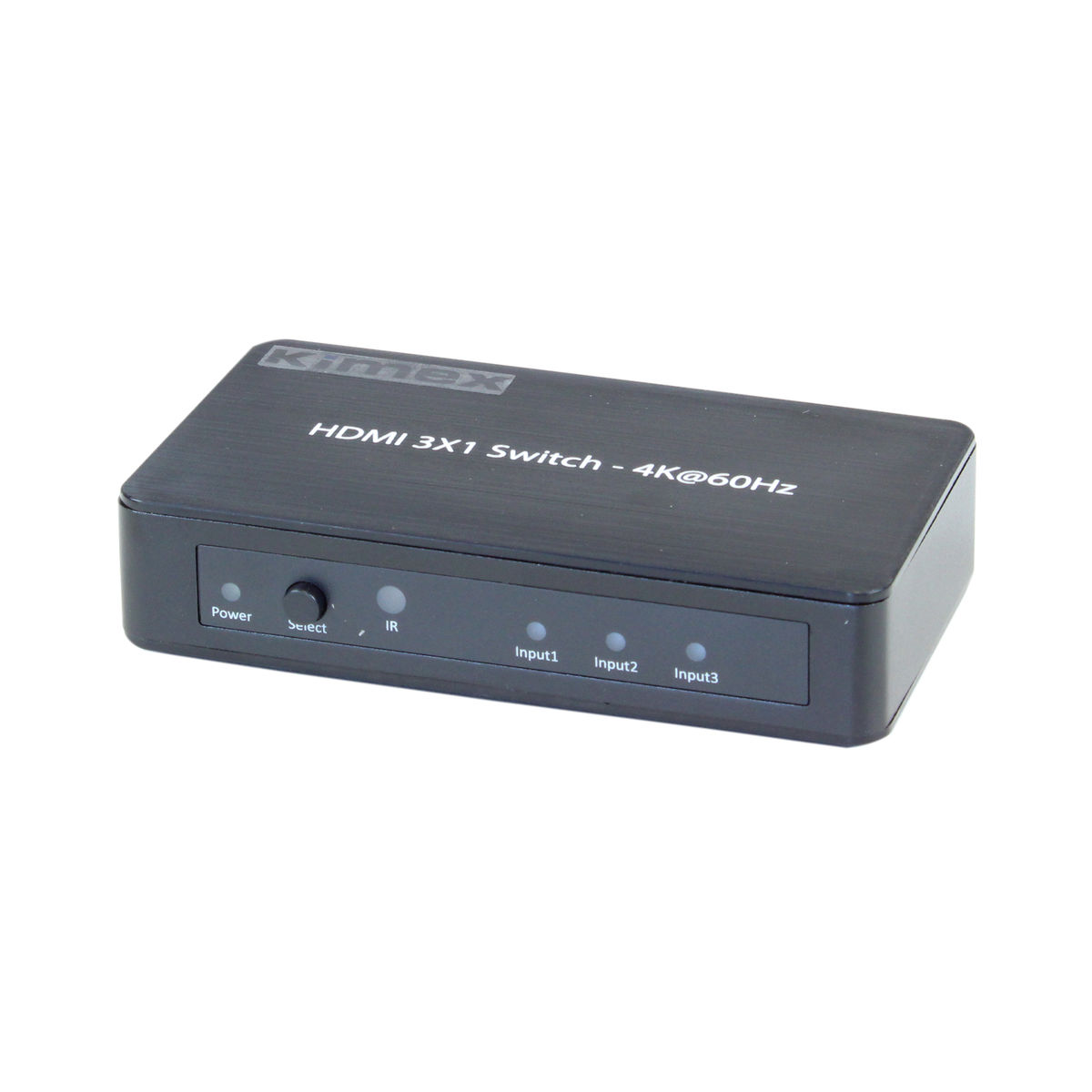 Dispositivo negro HDMI 3X1 Switch - 4K@60Hz. Con indicadores de encendido, selección, IR y entrada.