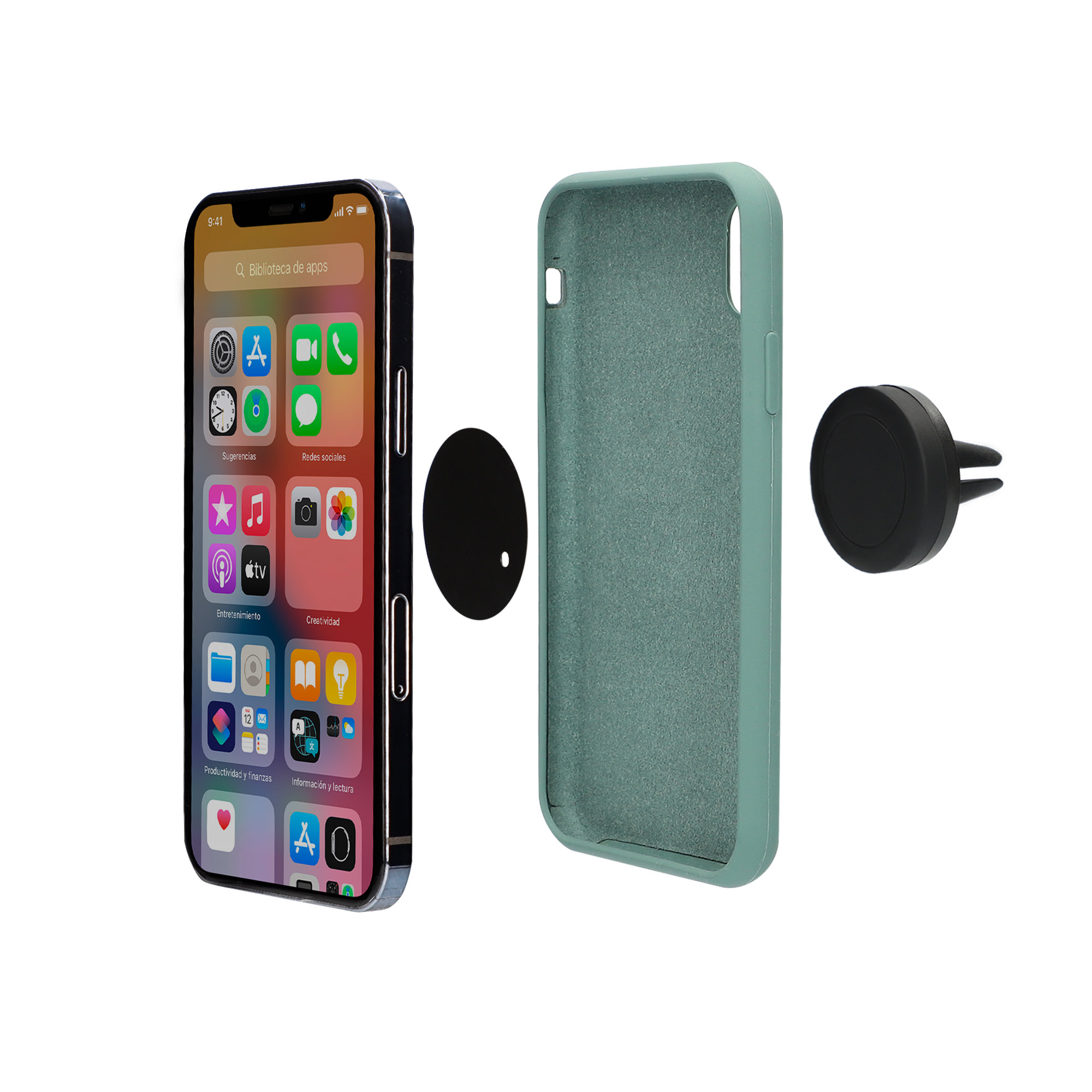 Soporte Universal Móvil para Coche - Sistema Magnético, Doble Placa Metálica CONTACT, Negro