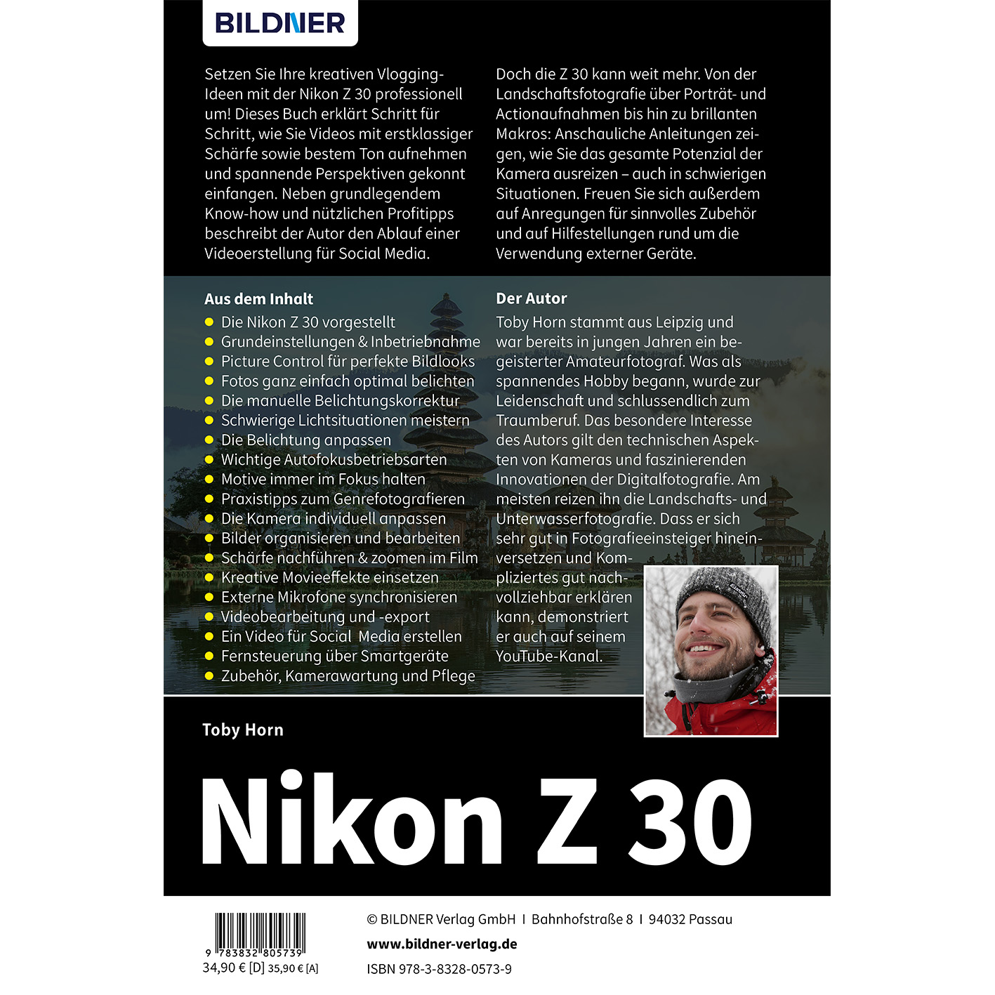 Nikon Z 30 Buchcover mit Toby Horn. Enthält Vlogging-Tipps und Social-Media-Strategien.