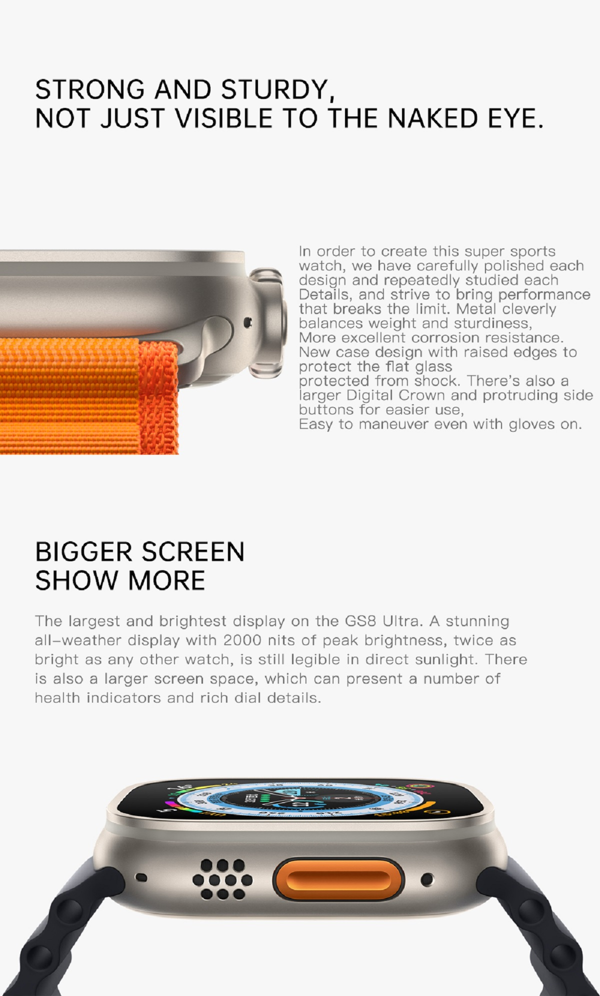 Fitness Smartwatch BT-Anruf Metall GS Plus Ultra Tracker NFC Orange Silikon, Watch 8 MIRUX