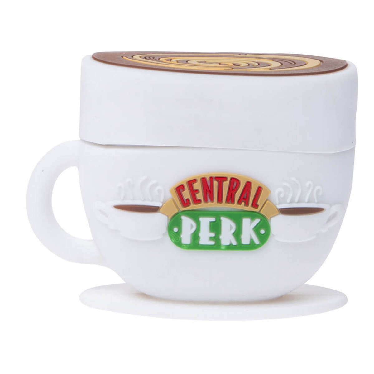 Ein weißer Becher mit dem Logo "Central Perk" aus der Fernsehserie Friends.