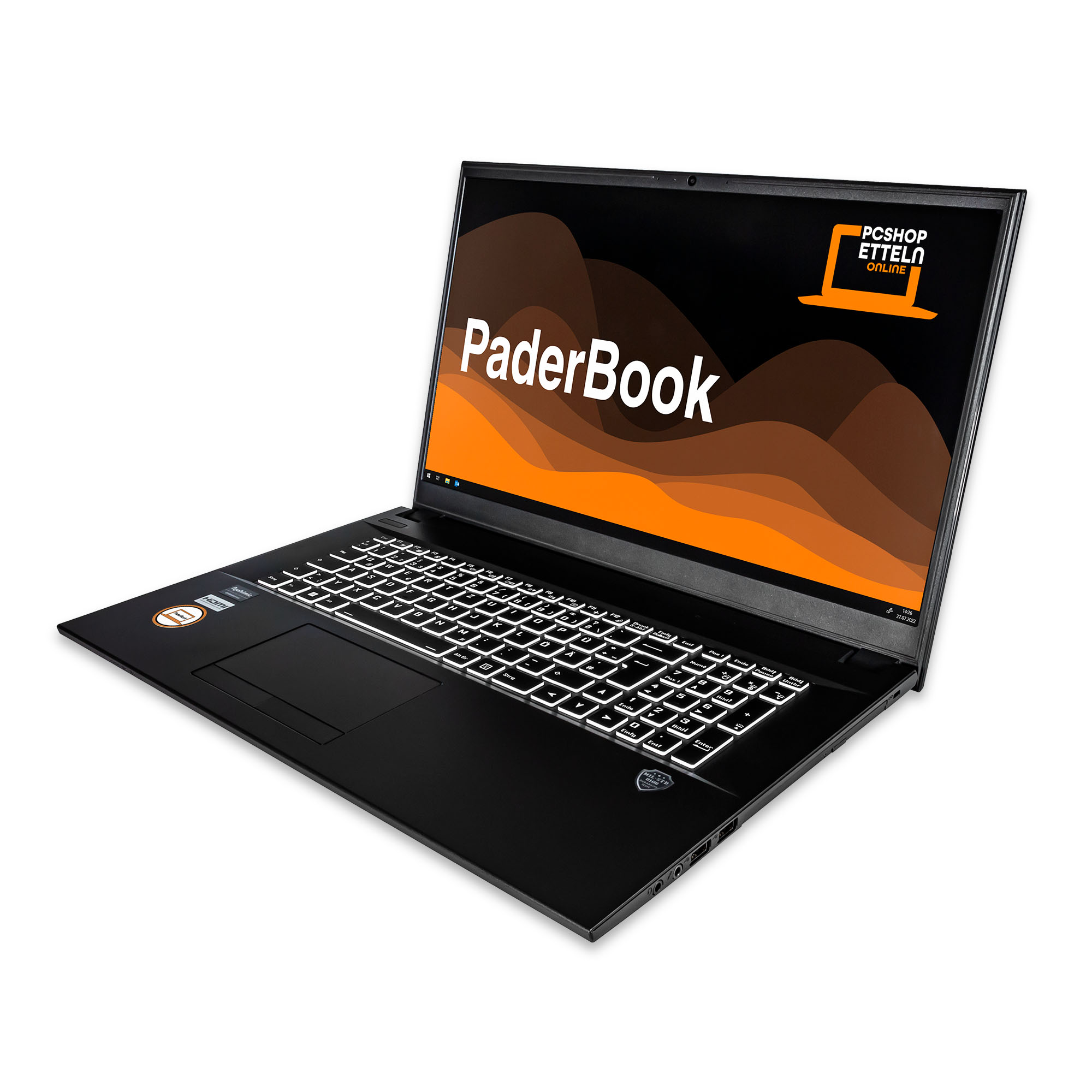 PADERBOOK Basic i77, GB 17,3 und 250 8 fertig 2021 installiert GB RAM, mit Zoll aktiviert, Office Notebook SSD, Pro, Display, Schwarz