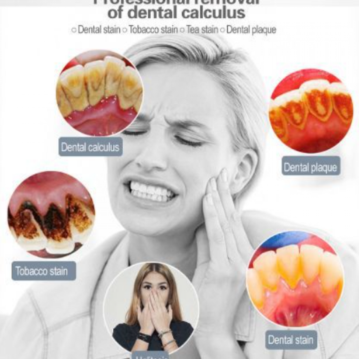 INF Ultraschall-Zahnsteinentferner und 4 Reinigungsköpfe Weiß Zahnreiniger