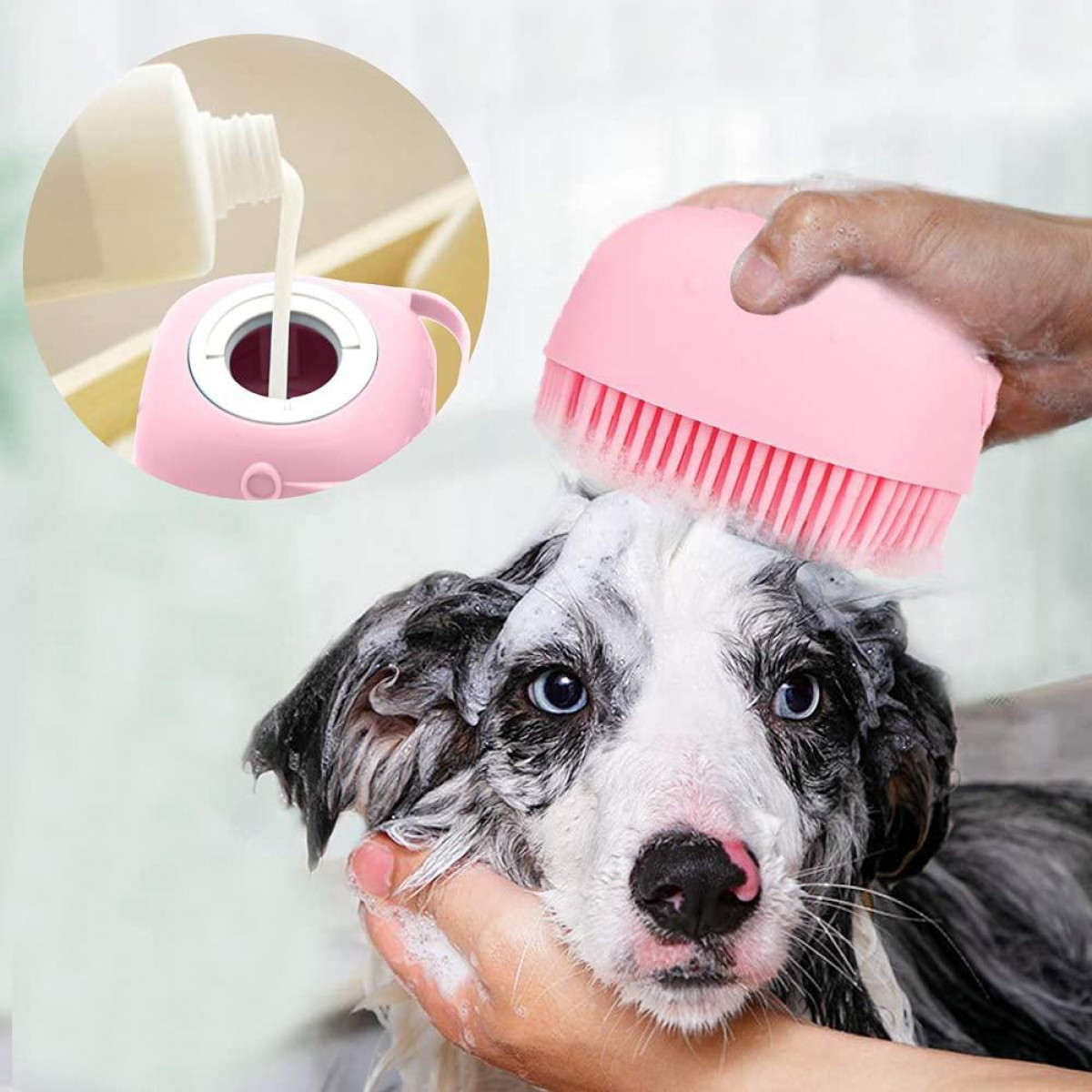 für - INF Badebürste Shampoospender mit Rosa Badebürste Hund
