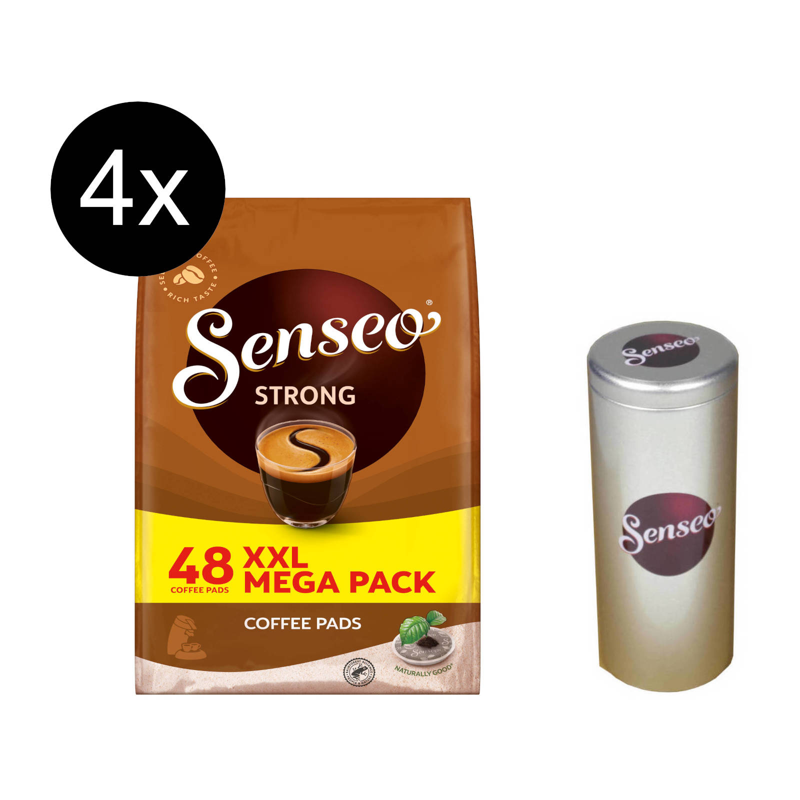 48 1 Senseo Pad-Maschine) Pack XXL x Dose Getränke Strong Kaffeepads + SENSEO 4 (Senseo
