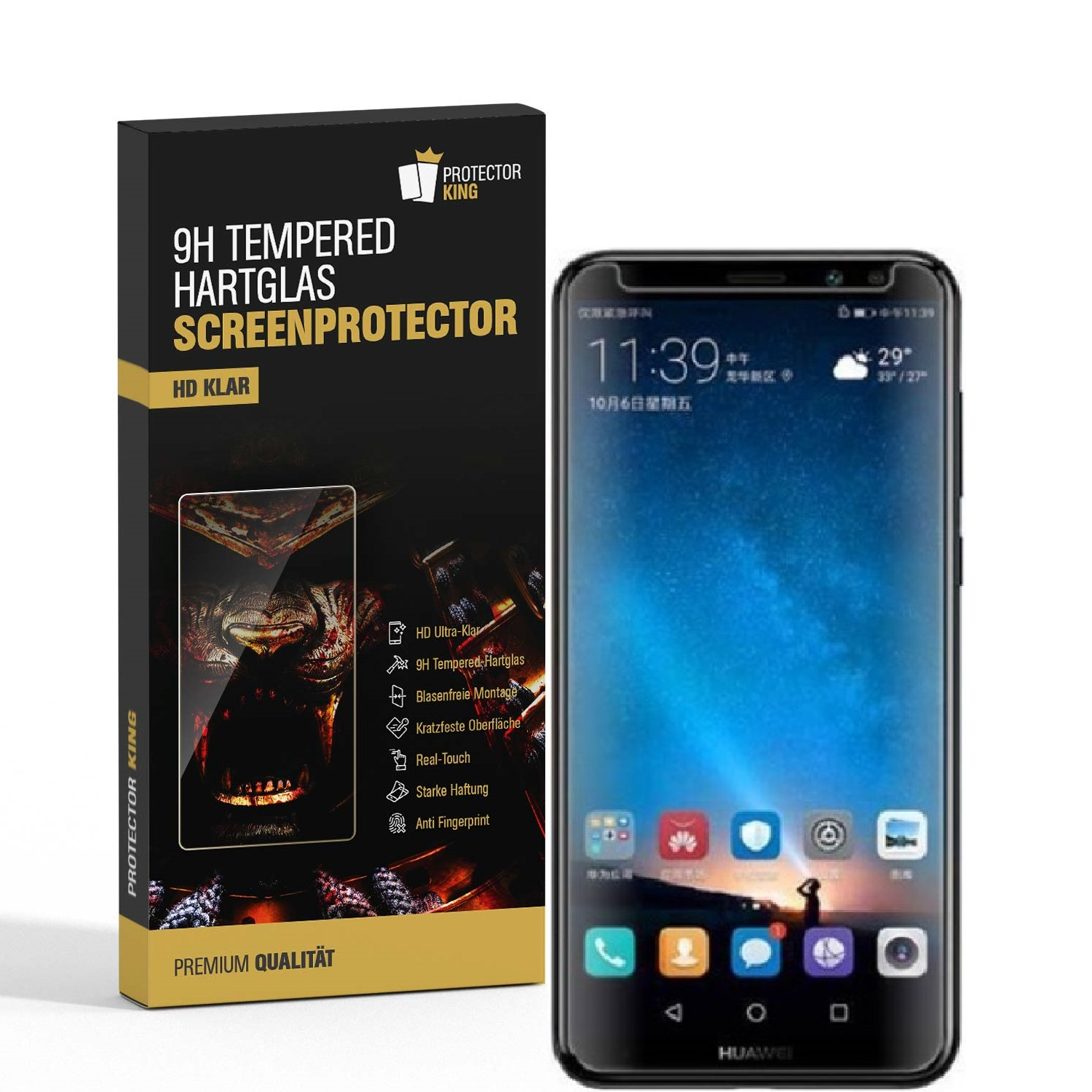 HD Mate Hartglas PROTECTORKING 1x 10 KLAR Lite) Displayschutzfolie(für Schutzglas Huawei 9H