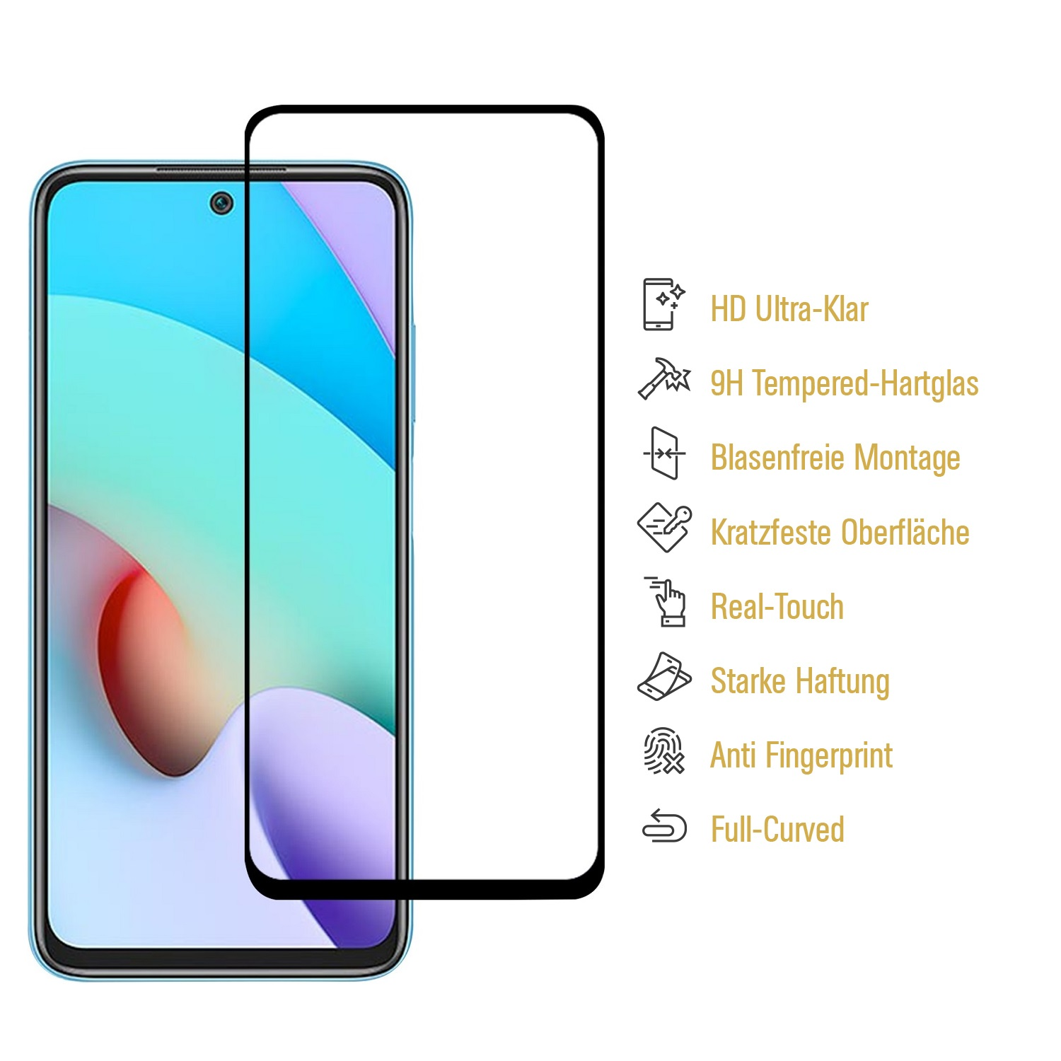 PROTECTORKING 1x FULL COVER 9H 10) Xiaomi Hartglas Displayschutzfolie(für Schutzglas KLAR HD Redmi