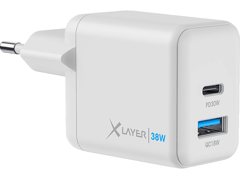 XLAYER 38W Dual Powercharger USB-C Ladegerät Universal, 1, Weiß