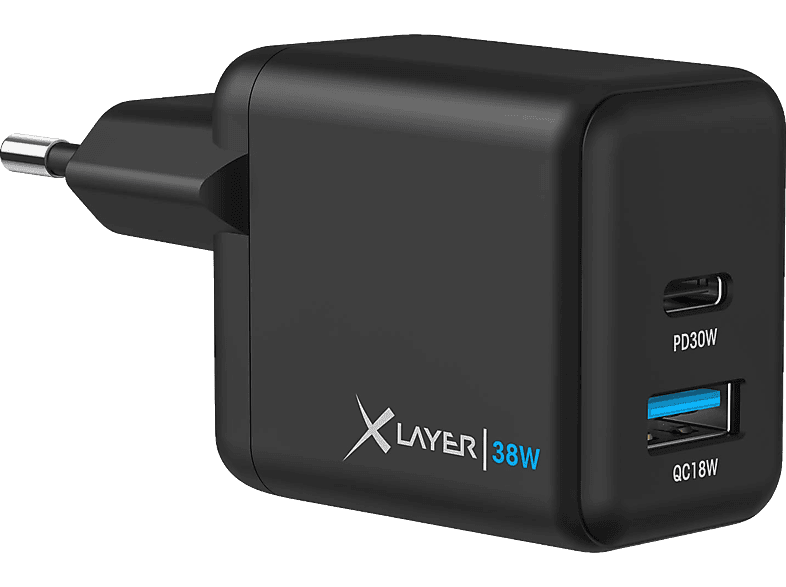 XLAYER 38W Dual Powercharger USB-C Ladegerät Universal, Schwarz