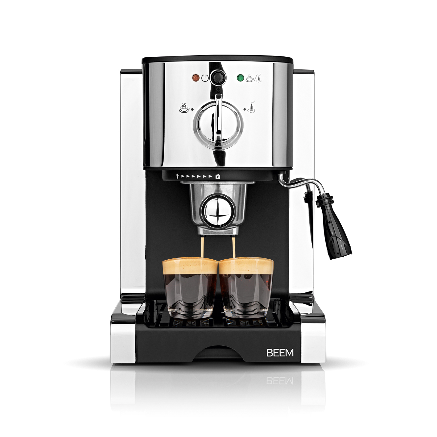 Ekspres do kawy dozujący kawę do dwóch szklanek.