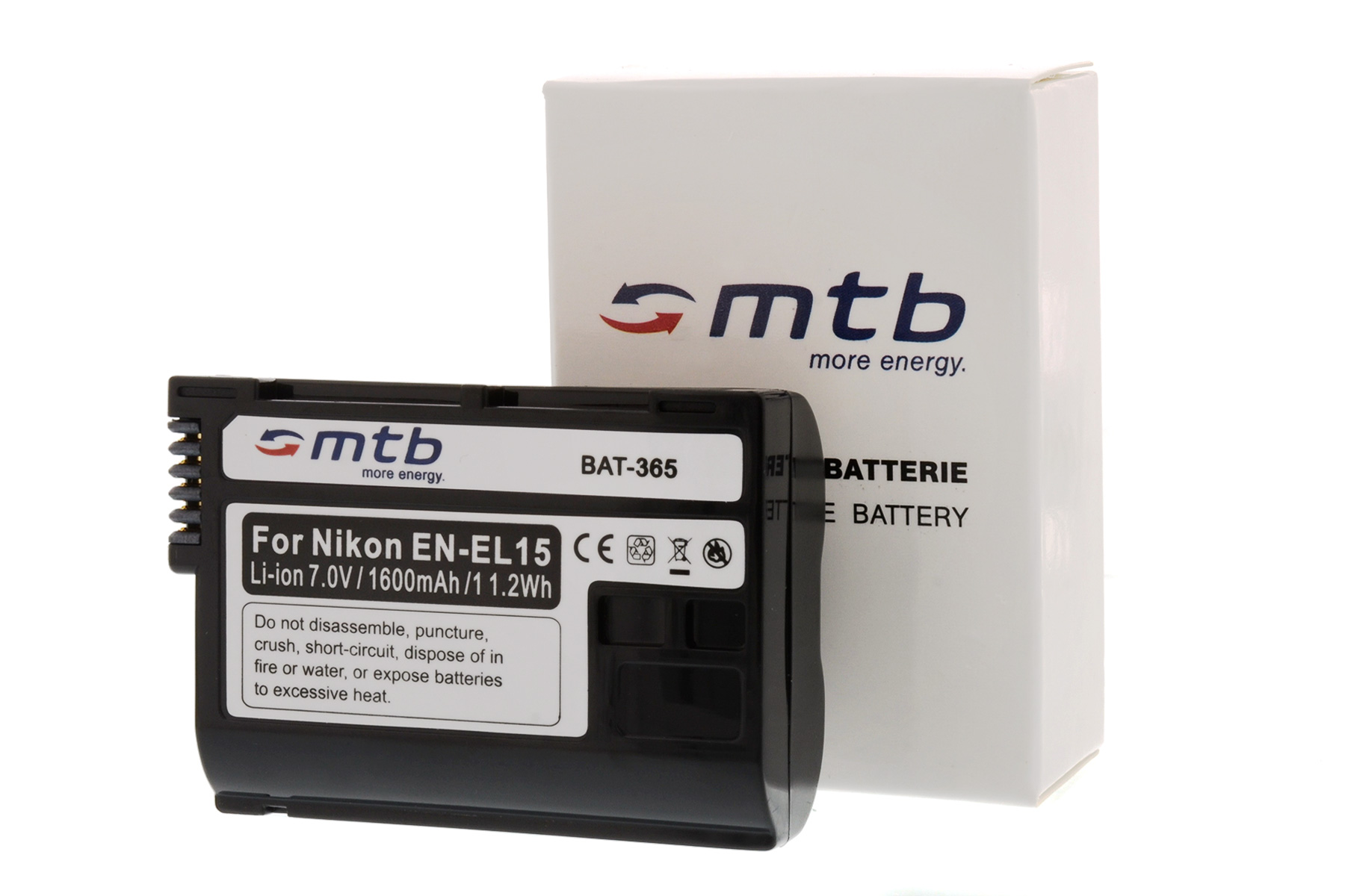 Eine schwarze Batterie mit einer weißen Box daneben.