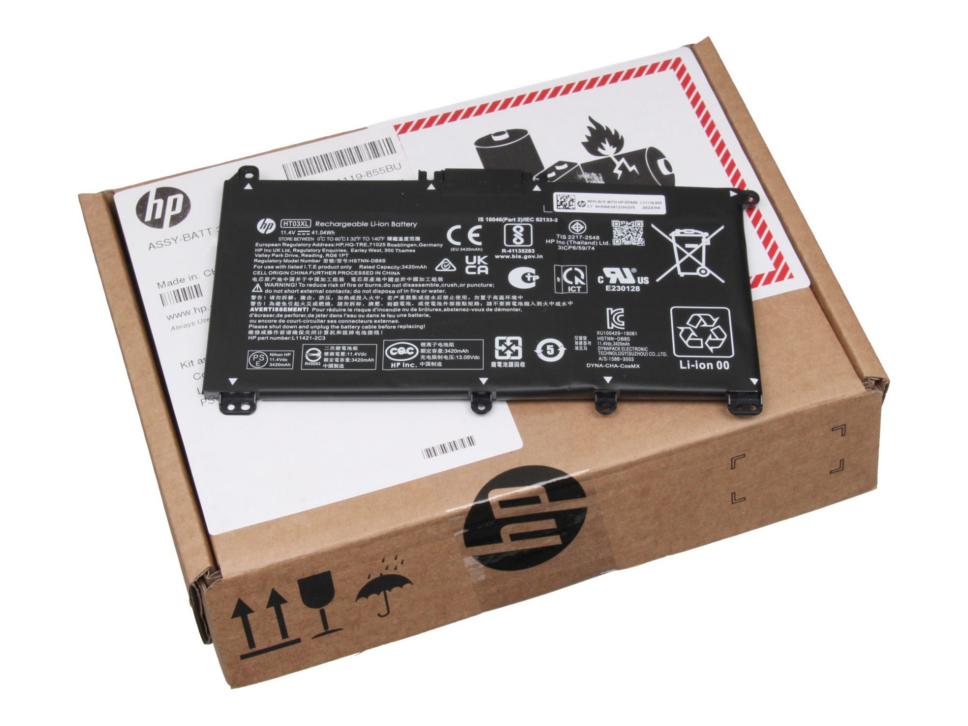 HP L11421-422 3420 Volt, Li-Polymer mAh Akku, Original HT03XL 11.34