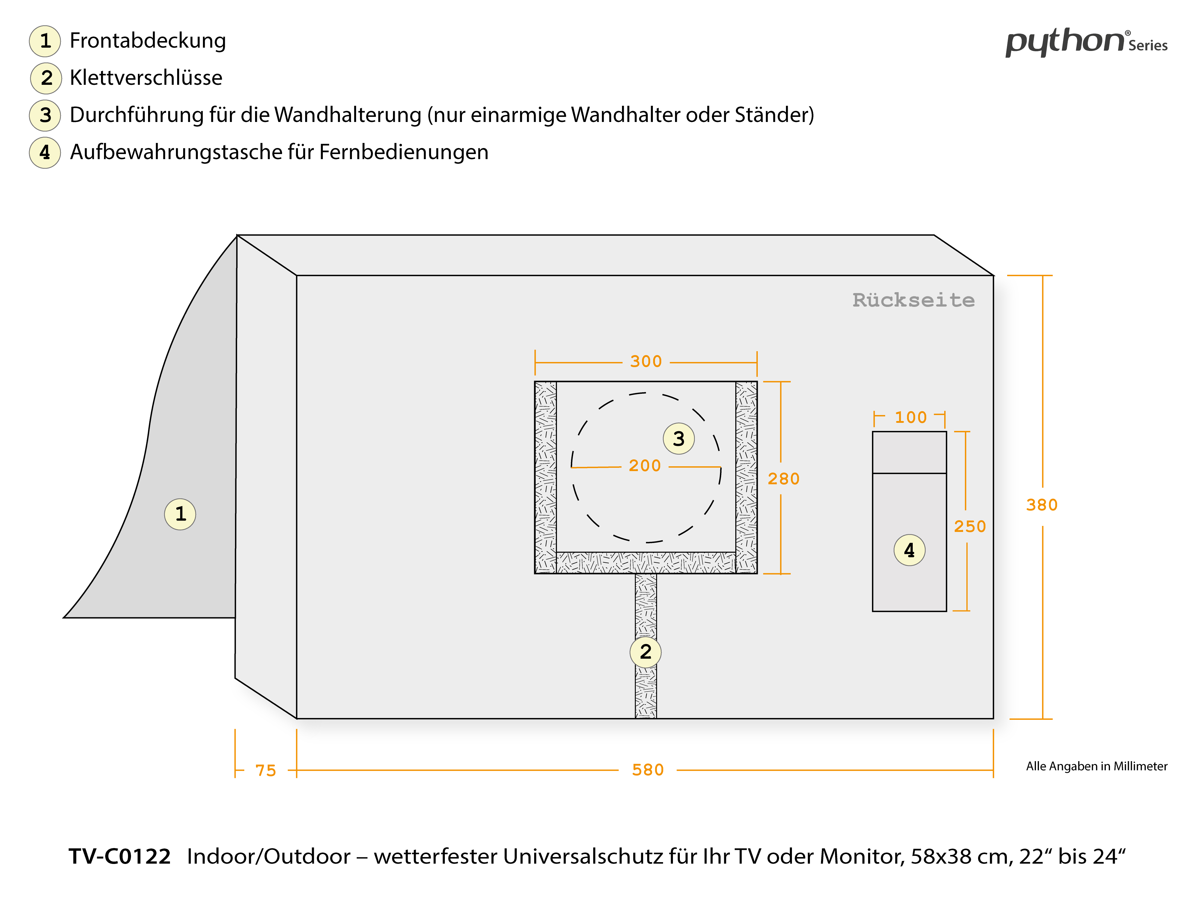 schwarz / PYTHON transparent Schutzhülle, TV-Cover