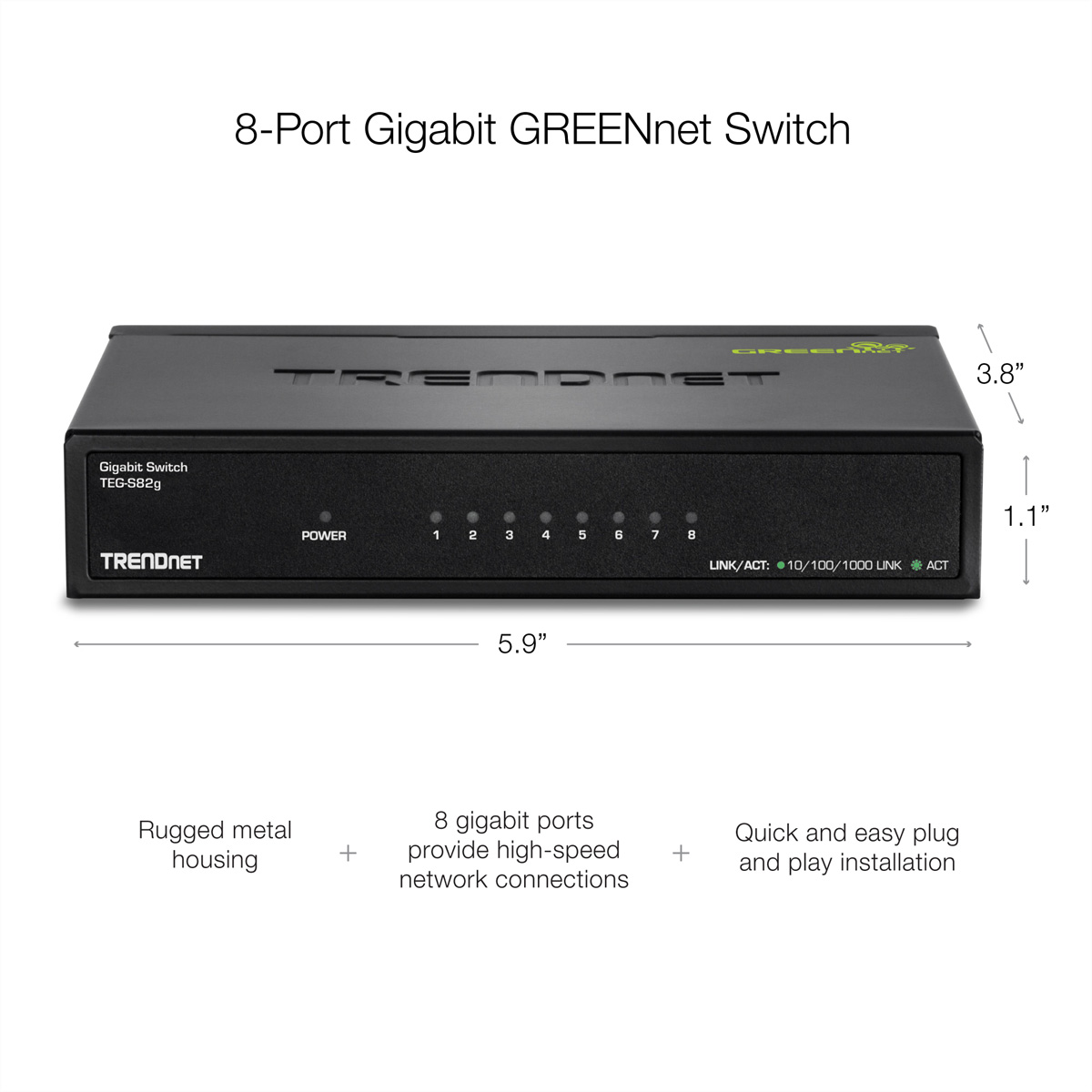 GREENnet Gigabit TRENDNET Switch TEG-S82g Ethernet Switch 8-Port Gigabit