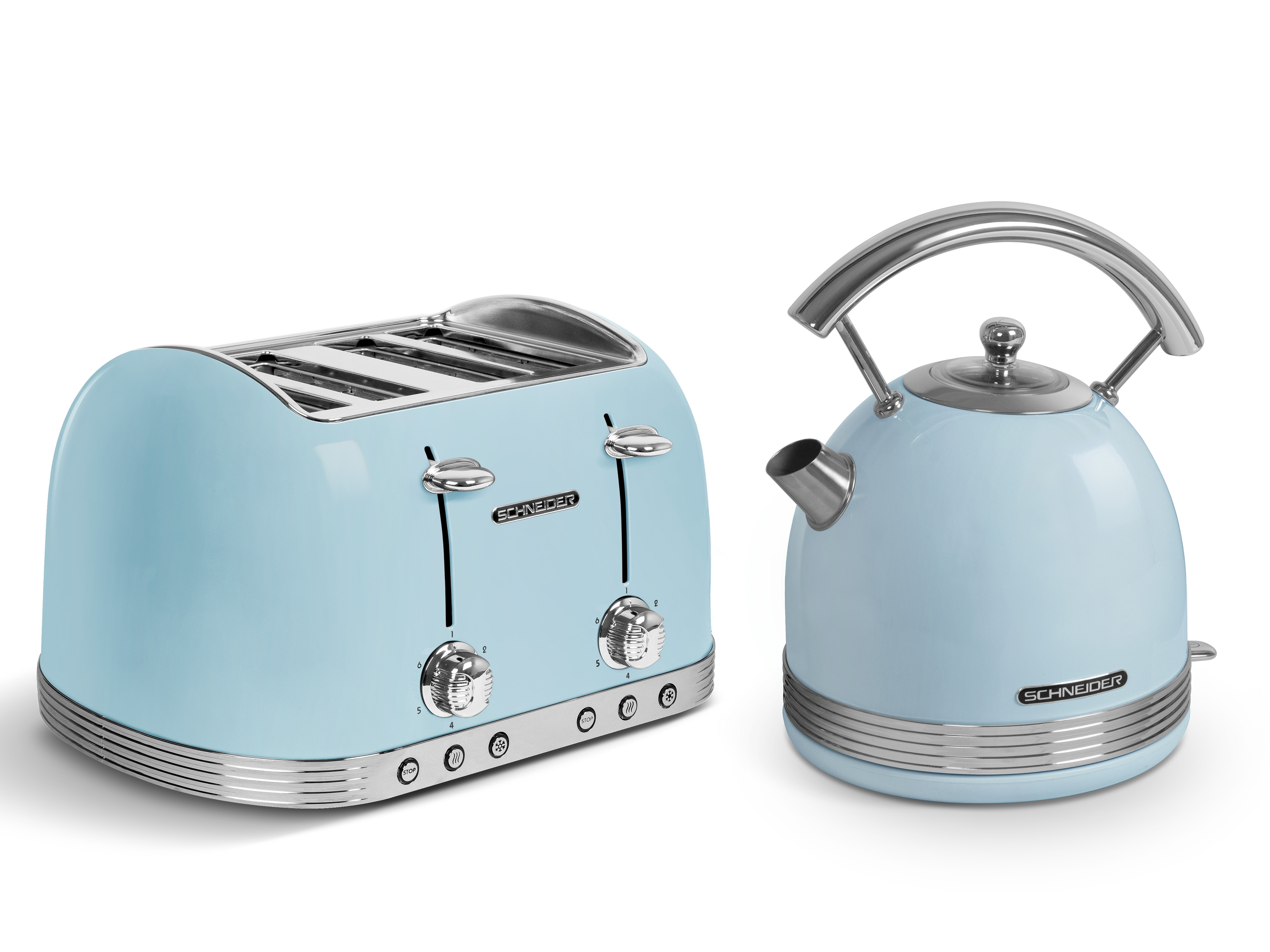 Wasserkocher 4) blau Toaster Set (1630 Watt, WS704 Schlitze: SCHNEIDER