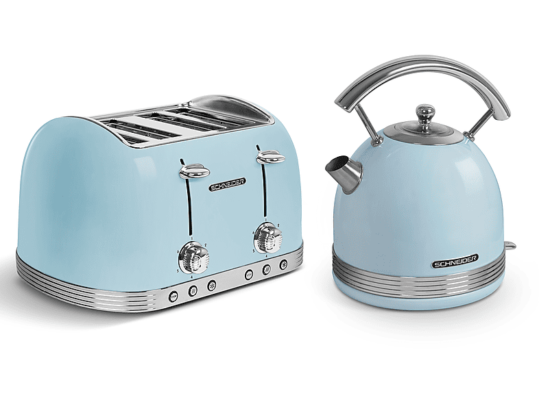 SCHNEIDER WS704 Wasserkocher Toaster Set blau (1630 Watt, Schlitze: 4)