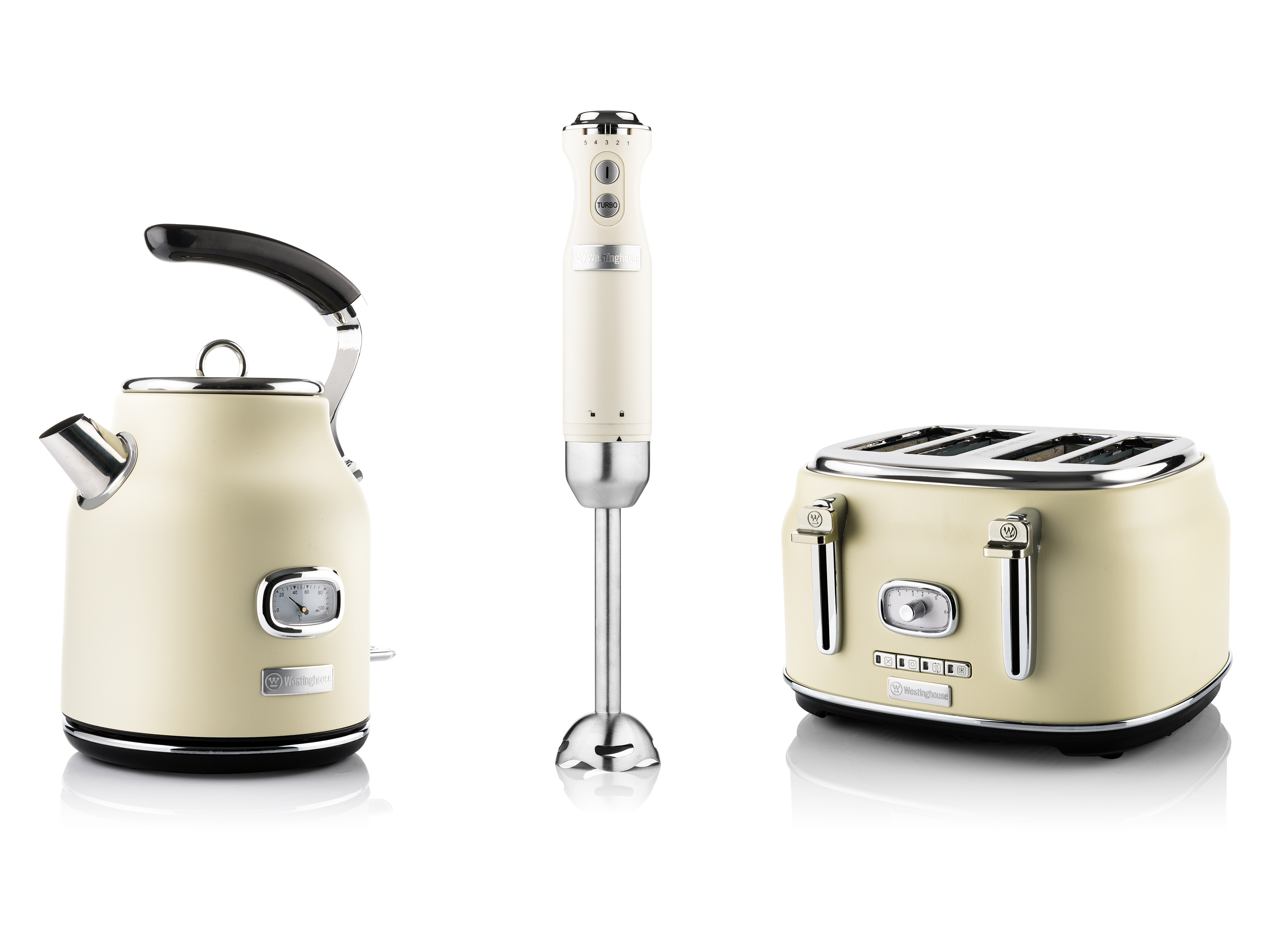 WESTINGHOUSE WES18 Toaster Set Wasserkocher Mixer cremeweiß 4) Schlitze: (1750 Watt