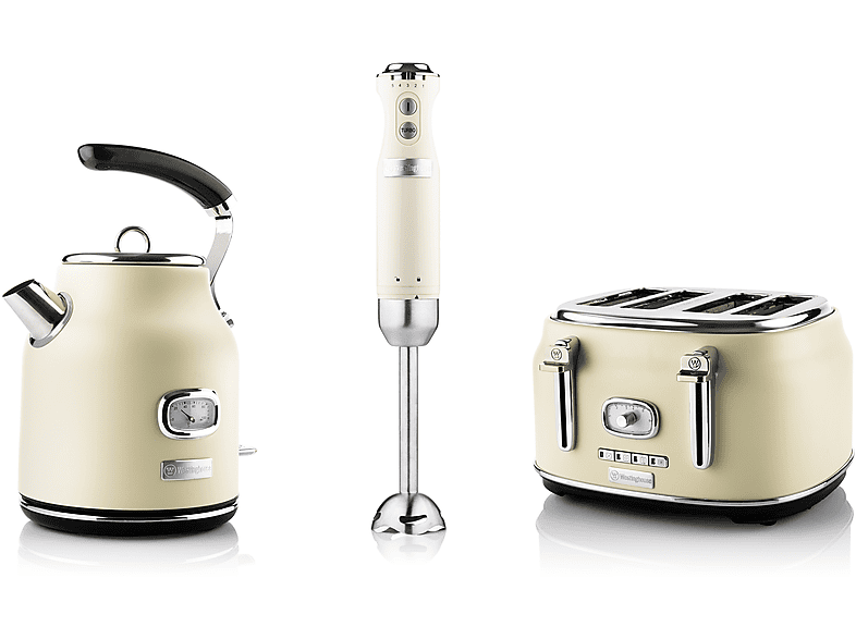 WESTINGHOUSE WES18 Wasserkocher Toaster Mixer Set cremeweiß (1750 Watt, Schlitze: 4)