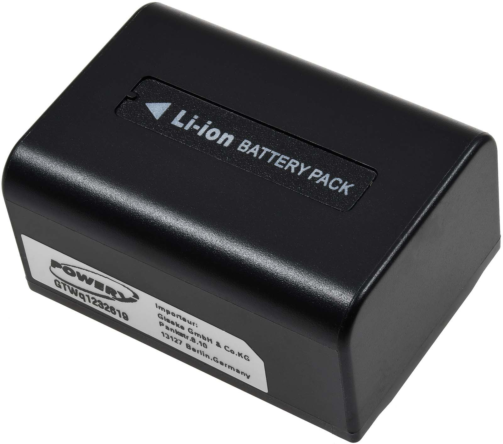 Batería Li-ion negra con texto blanco y etiqueta. La batería está sobre blanco.