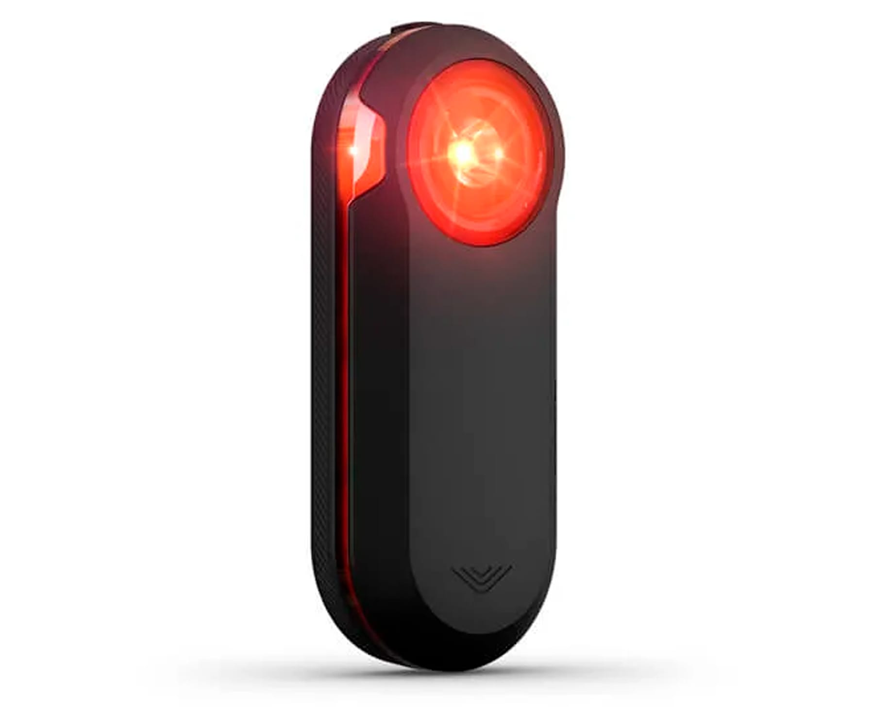 Schwarzes Fahrrad-Rücklicht. Rotes Licht leuchtet. Schwarzes und rotes Design.