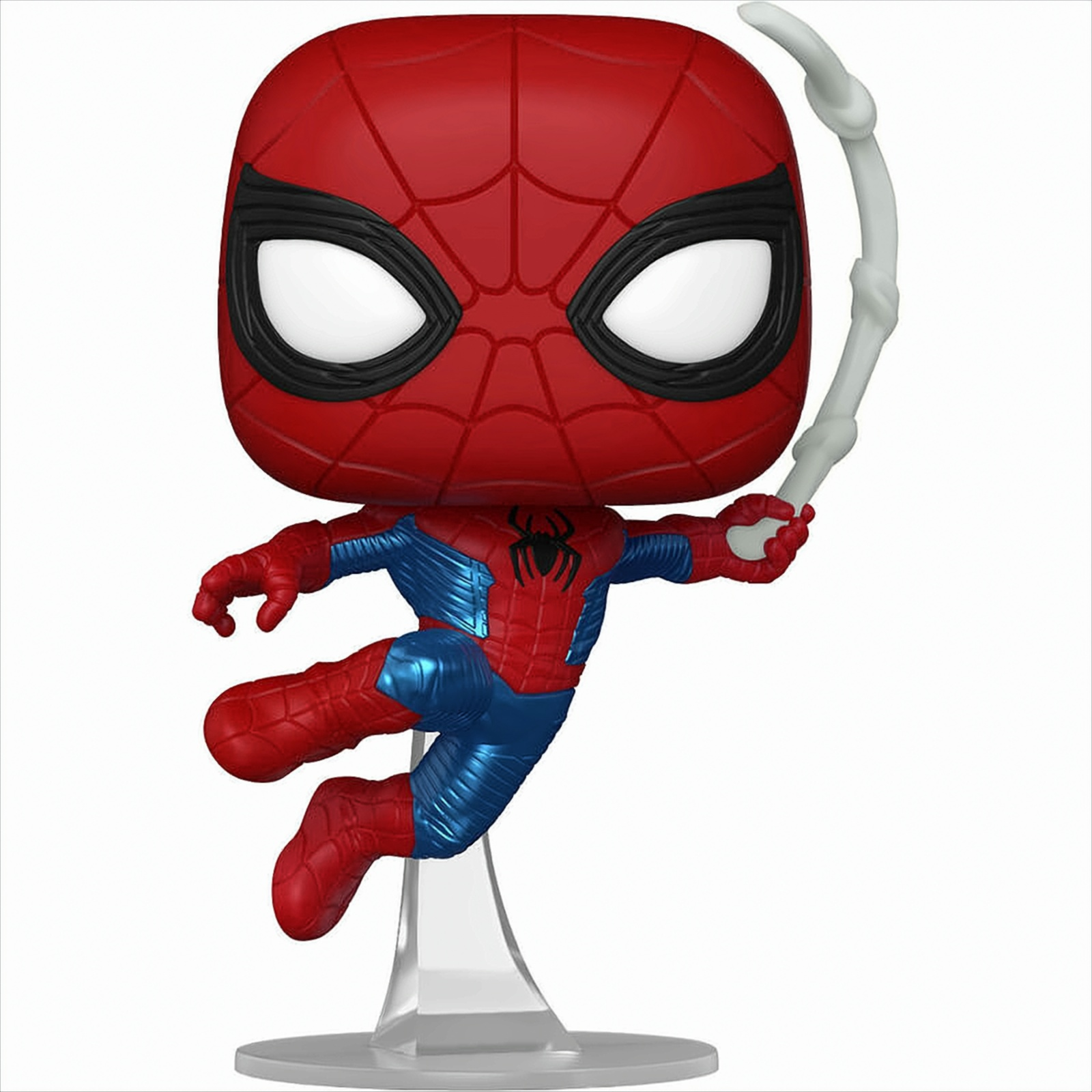 Figura Funko Pop de Spider-Man. Figura de Spiderman rojo y azul sosteniendo una telaraña.