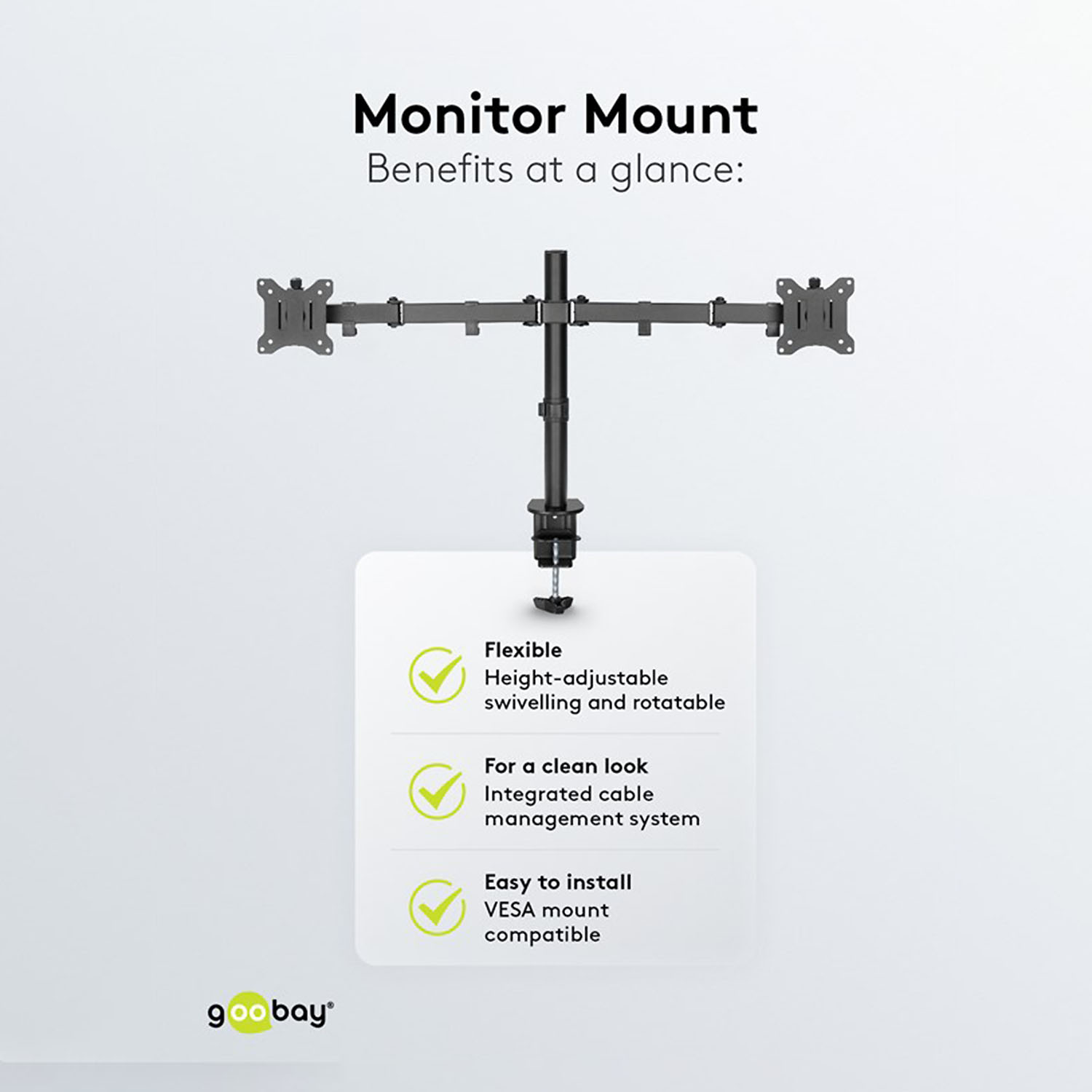 schwarz Dual Doppel-Monitorhalterung, GOOBAY