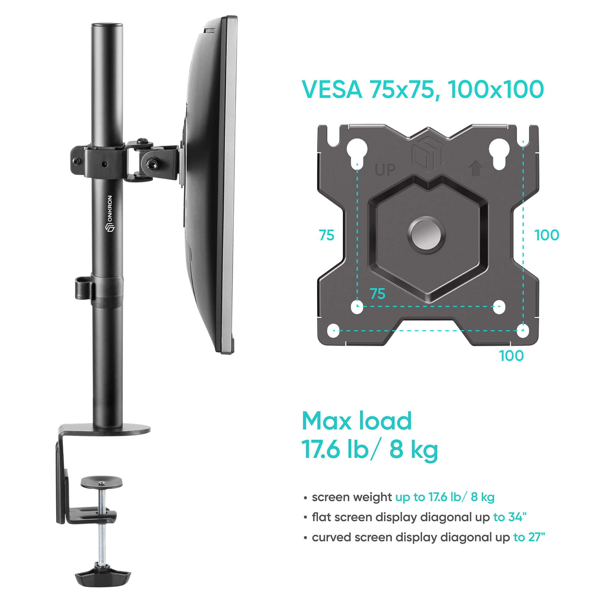 ONKRON 13-34 Zoll schwenkbar, VESA Monitor Halterung, 75/100 Schwarz