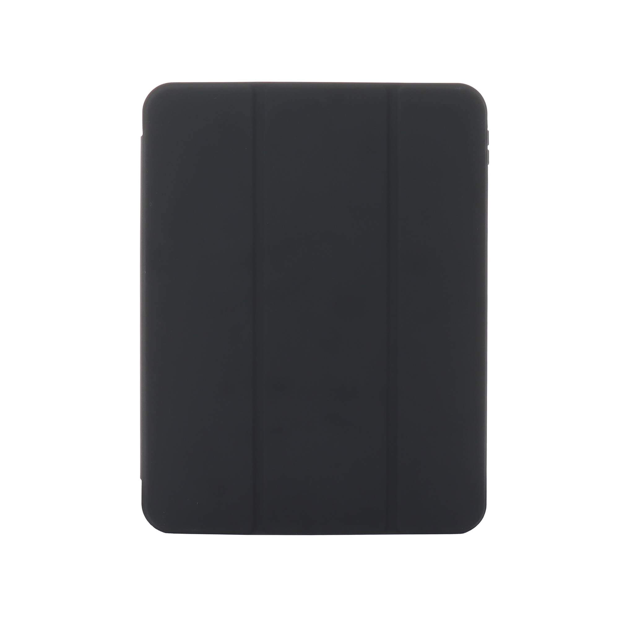 Schwarze Tablet-Hülle, geschlossen. Einfaches Design, rechteckige Form.