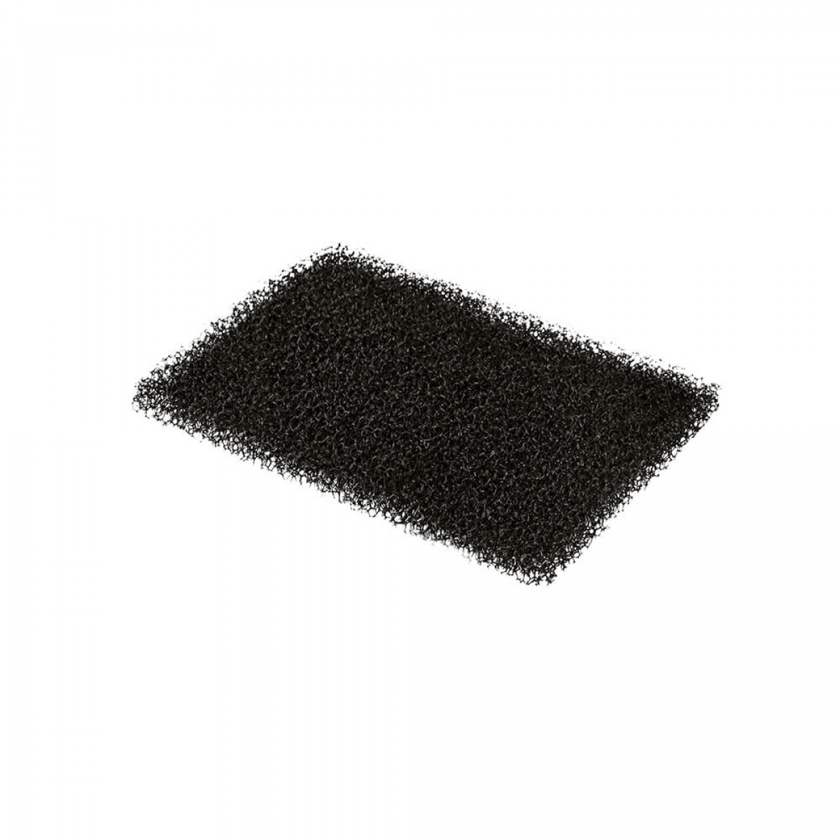 Un filtro in schiuma nero su sfondo bianco, forma rettangolare.