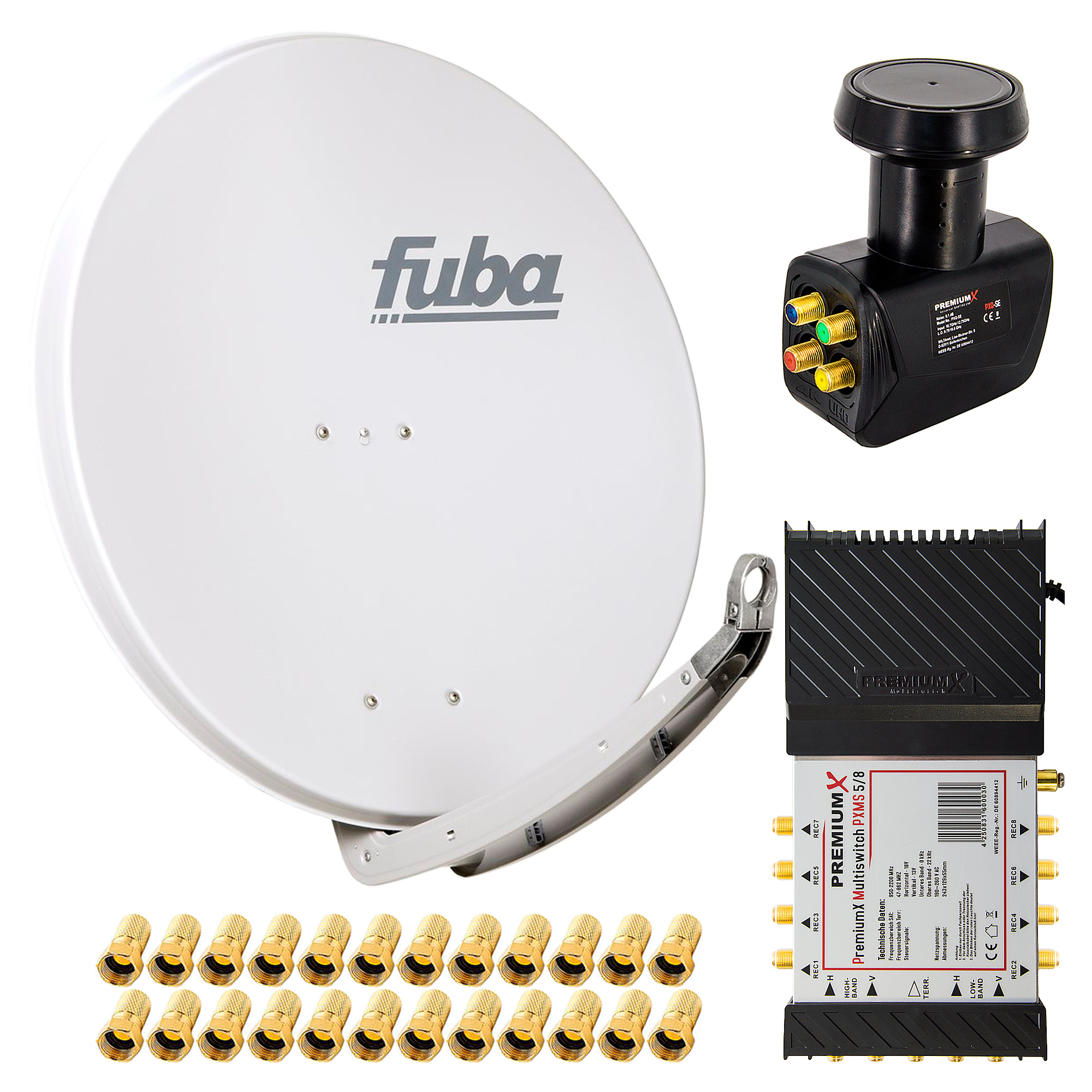 FUBA Satelliten-Komplettanlage DAA 850 G (85 LNB F-Stecker Antenne Anlage cm, Multiswitch Quattro 5/8 Sat LNB)