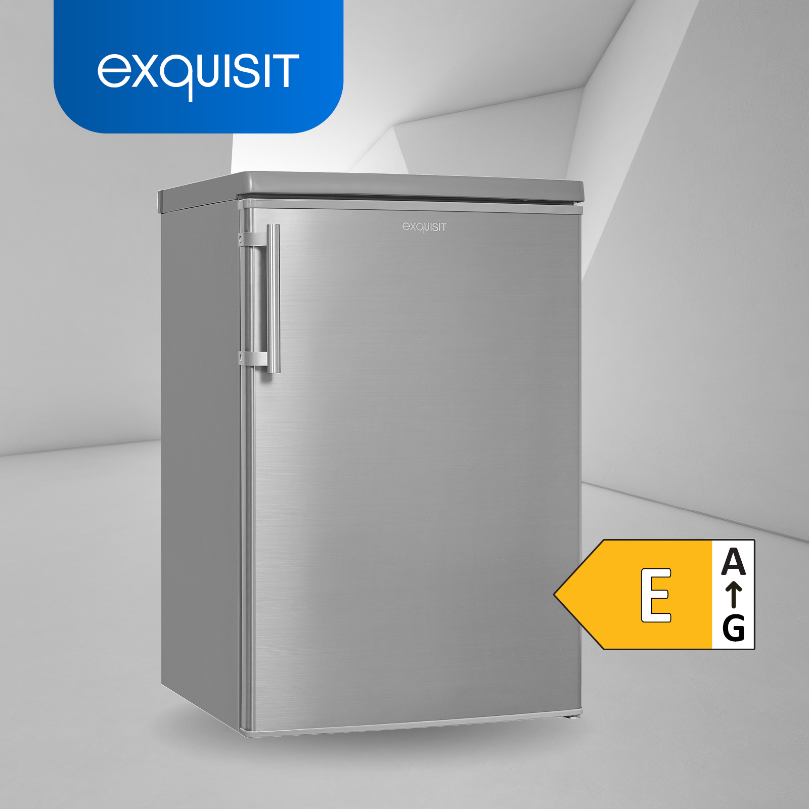 EXQUISIT KS16-V-H-040E Kühlschrank (E, inoxlook mm hoch, 855 Edelstahloptik)