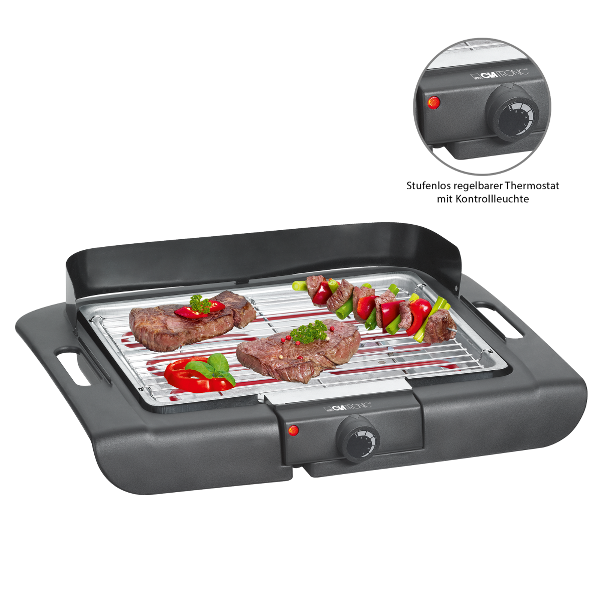 CLATRONIC BQ 3507 Elektrogrill, Schwarz (2000 Watt)