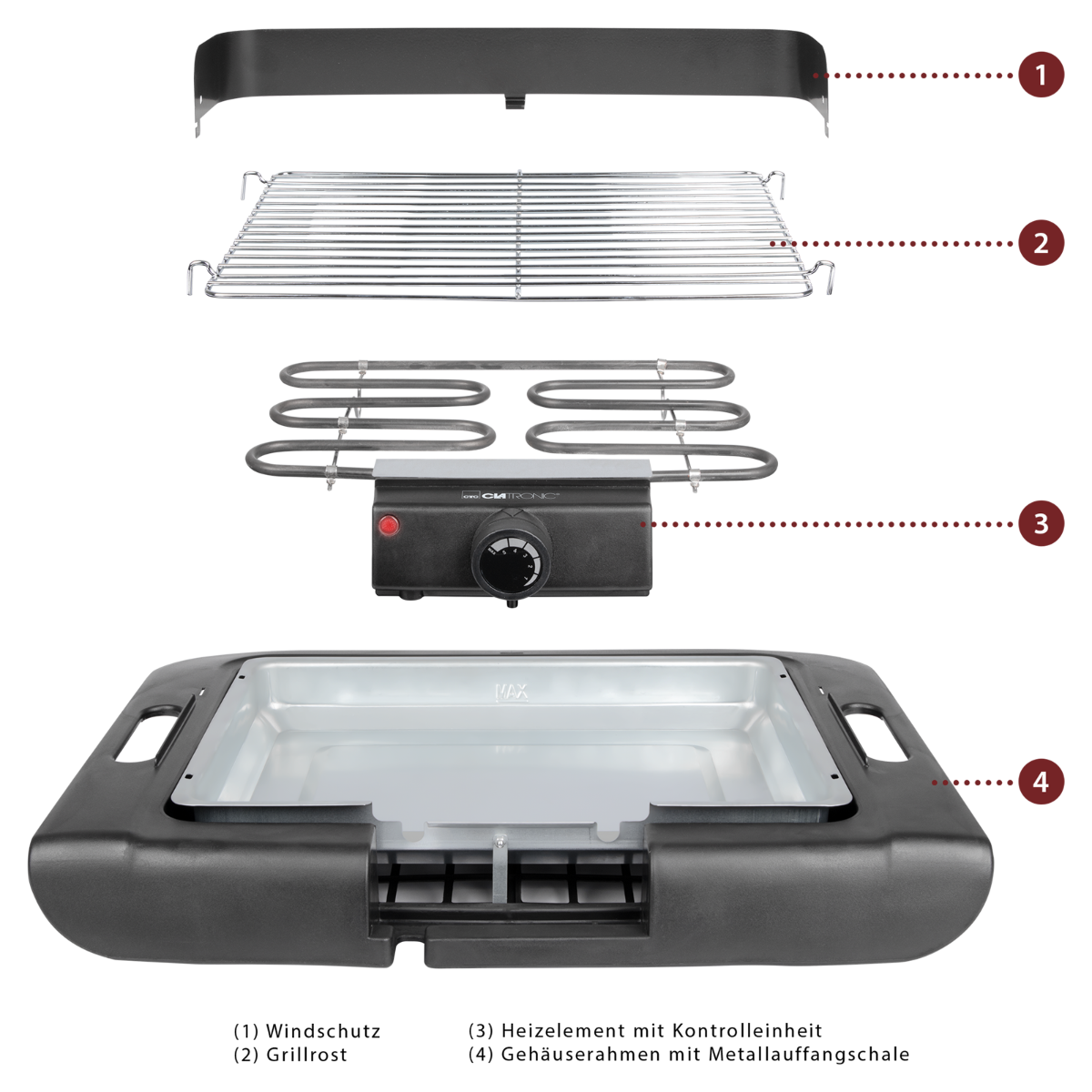 CLATRONIC BQ 3507 Elektrogrill, Schwarz (2000 Watt)