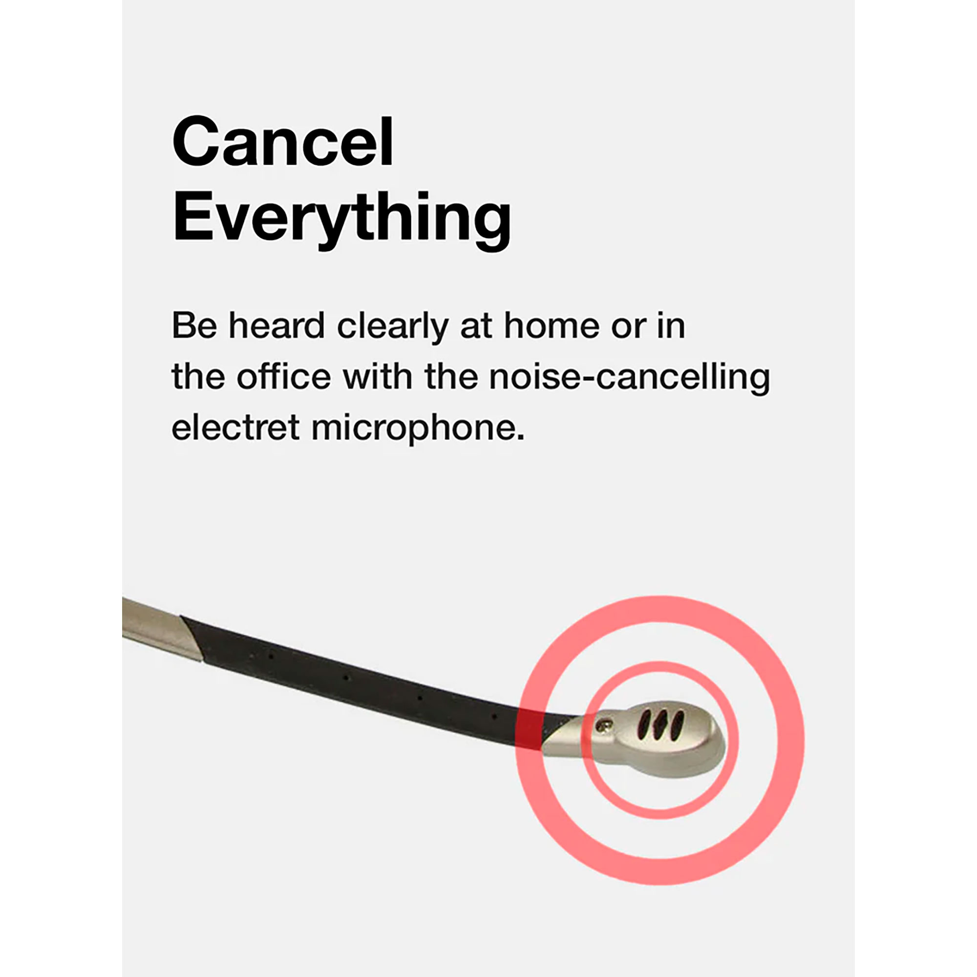 Un micrófono con un círculo rojo y texto, 'Cancel Everything'.