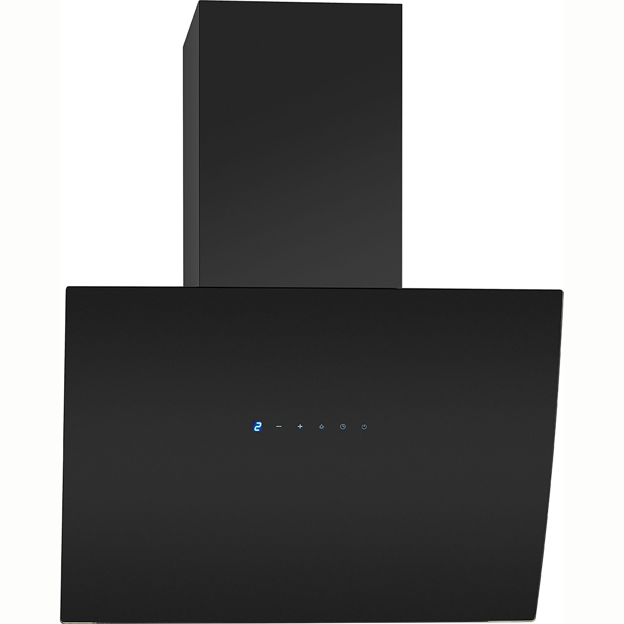 Una campana extractora negra con pantalla digital y botones de control.