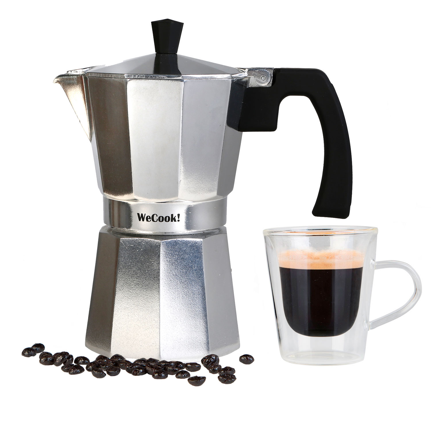 Cafetera tradicional - Luccia Paola Express Vitrocerámica, 1 Taza Café WECOOK!, Plata